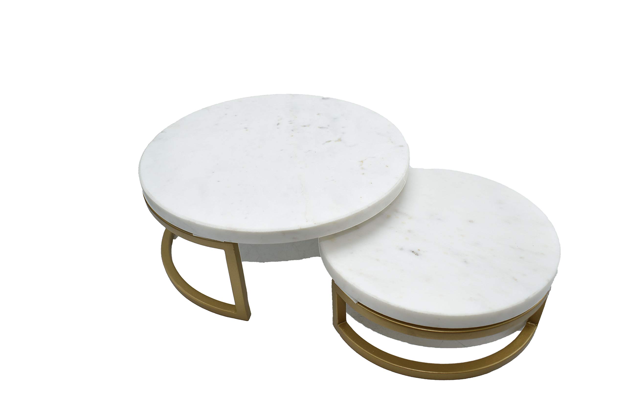 Premium Two-Tier Marble Cake Stand with Gold Base - Elegant Dessert Display for Macarons, Cupcakes, Pastries - Perfect for Weddings, Tea Parties, and Restaurant Décor - Nature’s Decorations Nesting Marble Dessert Stand (2 Layer)