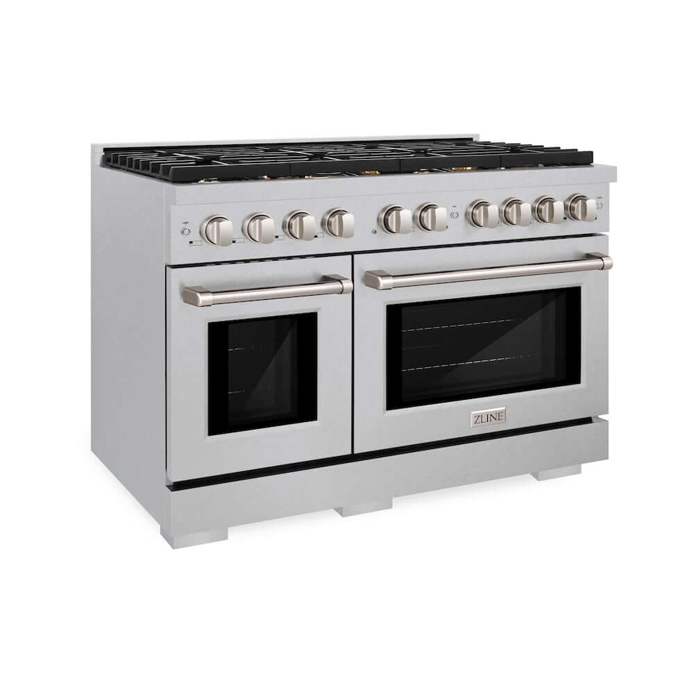 ZLINE 48-Inch 6.7 cu. ft. Paramount Double Oven Gas Range - Satin Stainless Steel with 8 Brass Burners (SGRS BR 48) | Professional Kitchen Appliance for Home Chefs & Entertaining
