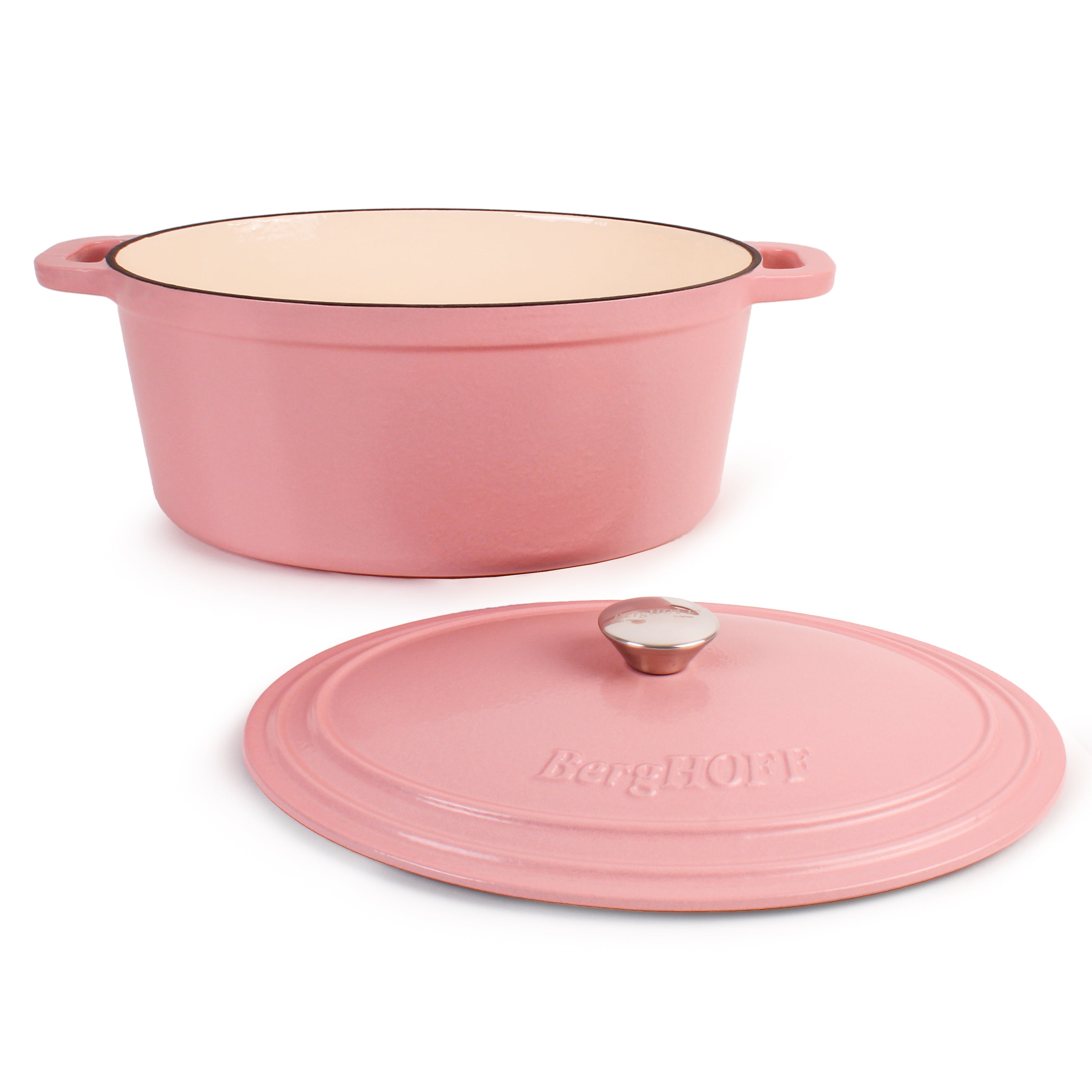 BergHOFF Neo Cast Iron 8-Quart Oval Dutch Oven with Lid - Pink | Heavy Duty Enameled Cookware for Braising, Roasting & Baking | Perfect for Soups, Stews & Bread Making
