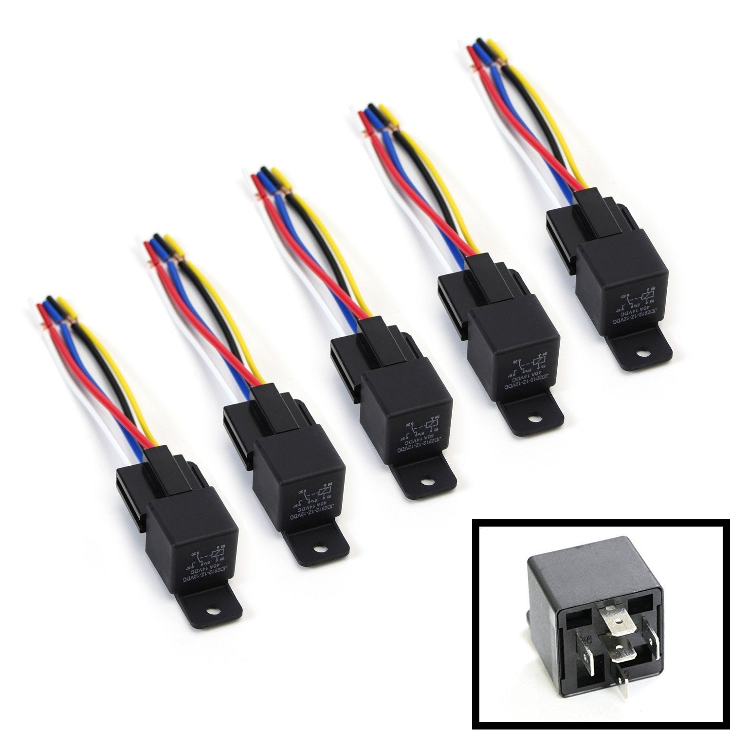 5 Pin 12V 40A SPDT Automotive Relay Socket with Wires - Compatible with Car Fog Lights & Daytime Running Lamps (DRL) - Perfect for Off-Road, Night Driving & Vehicle Lighting Upgrades