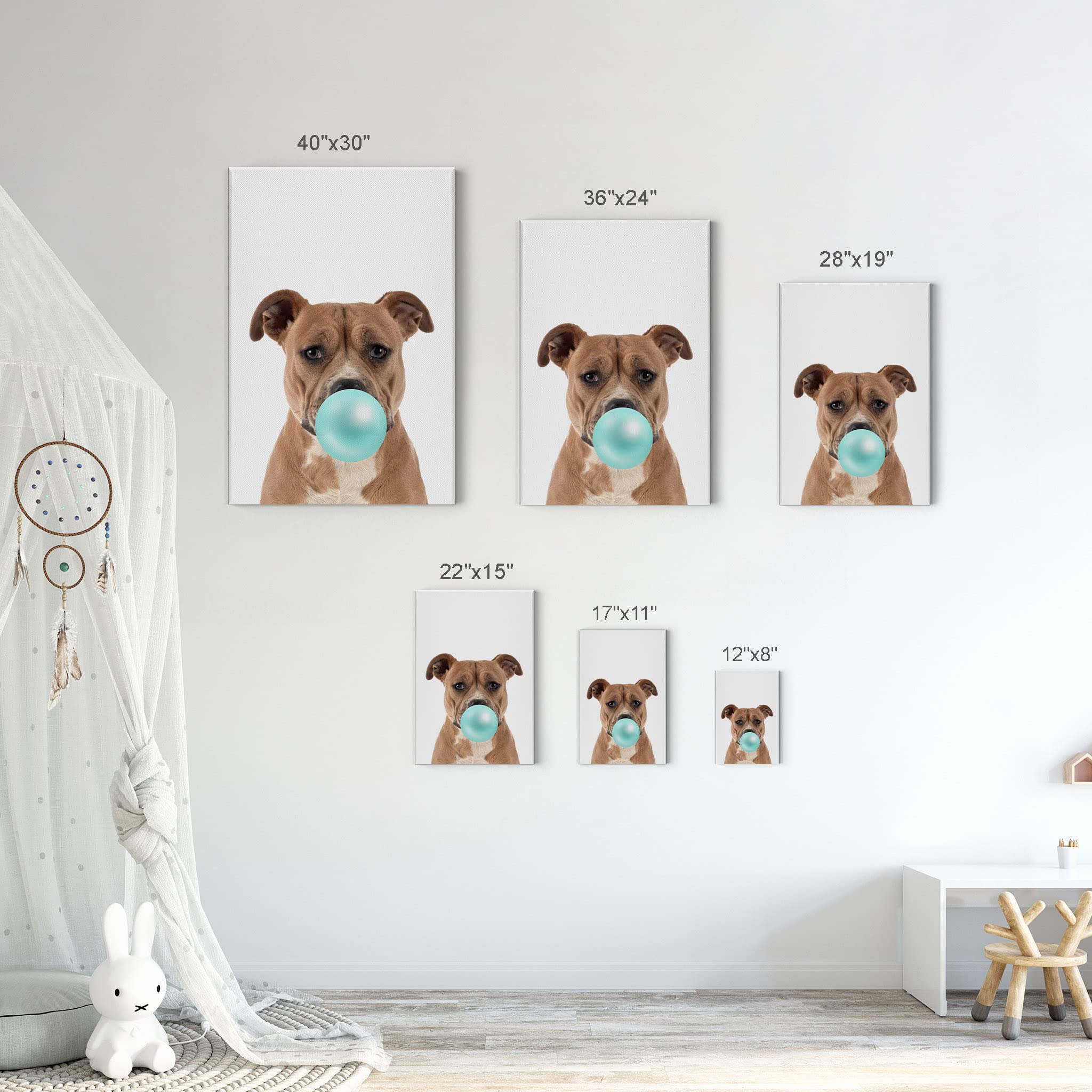 Staffordshire Bull Terrier Chewing Bubble Gum Canvas Wall Art Print - 36x24 - Pop Art Dog Portrait for Pet Lovers - Perfect for Living Room, Bedroom, Nursery & Kids Room Decor