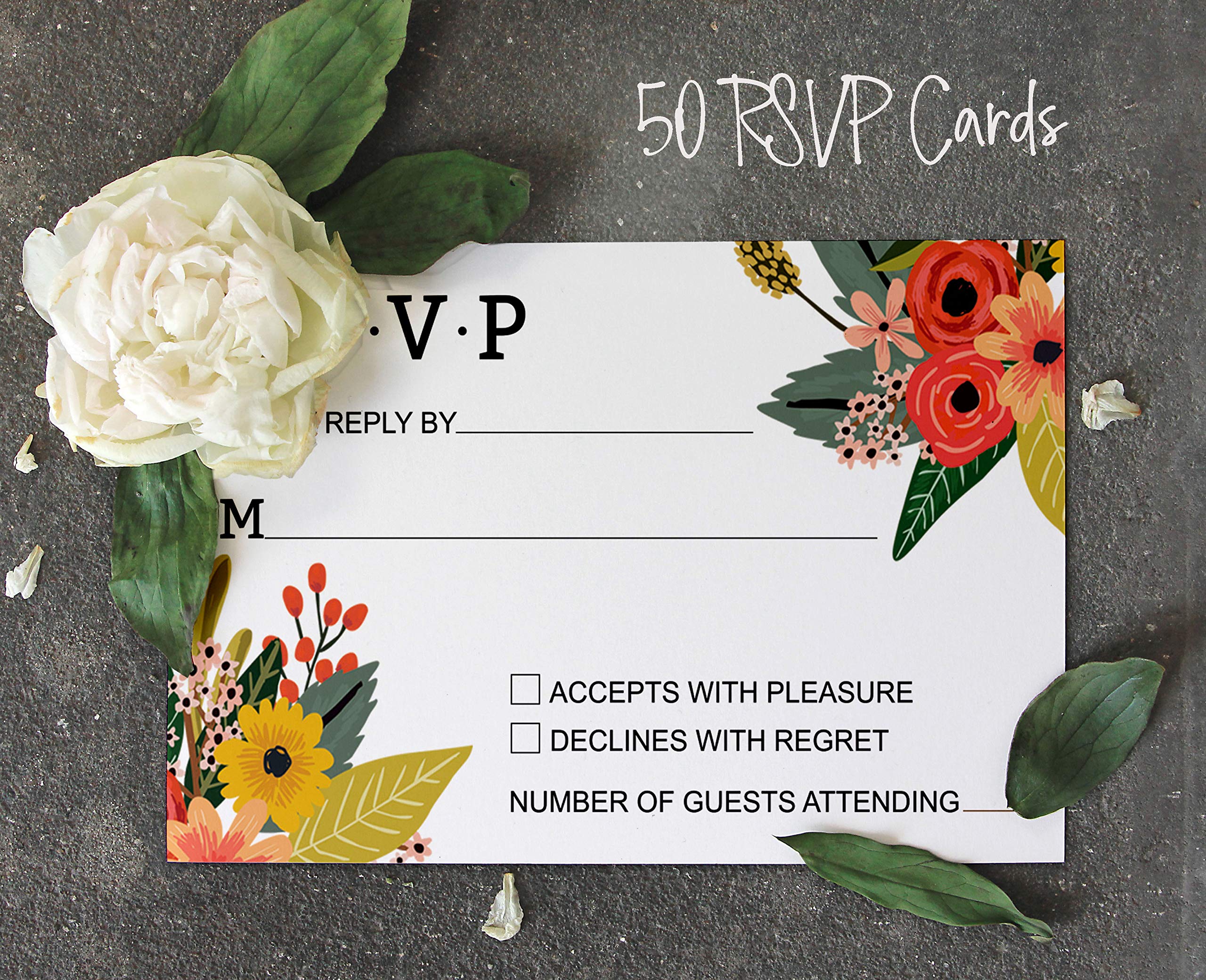 50 Floral RSVP Cards with White Envelopes, 4