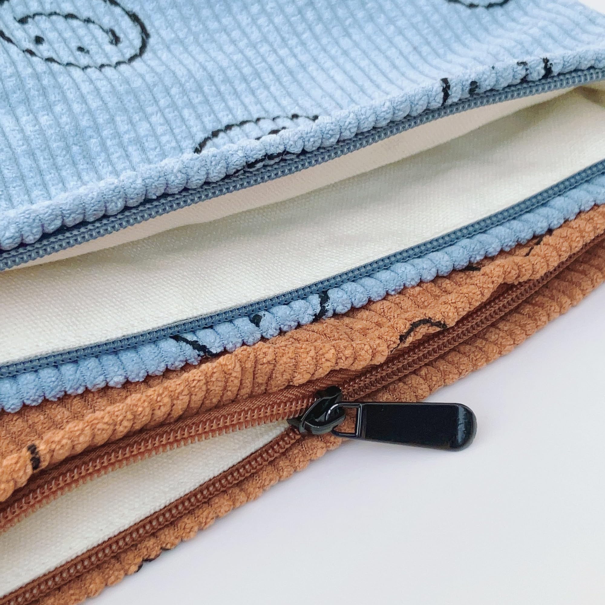 Stylish Corduroy Cosmetic Bag for Women - Cute Smiley Face Makeup Organizer, Travel Toiletry Pouch (Blue) | Perfect for Daily Use, Travel & Gift Giving