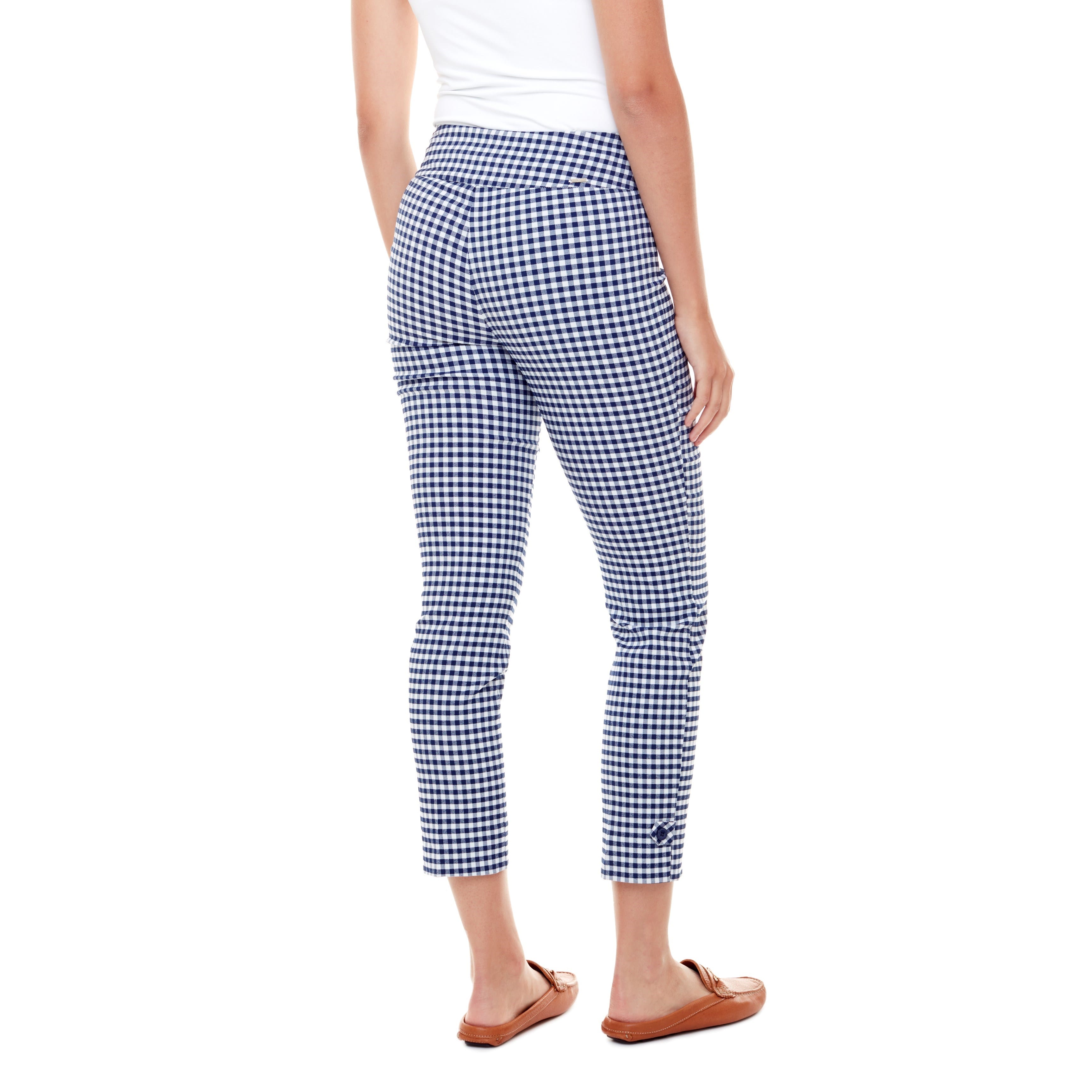 Stylish Blue & White Gingham Slim Leg Pants with Button Detail - Perfect for Office Wear, Casual Outings & Summer Fashion
