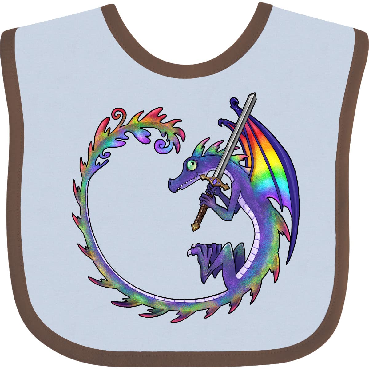 Rainbow Dragon Baby Bib with Sword - Fun Mealtime for Kids