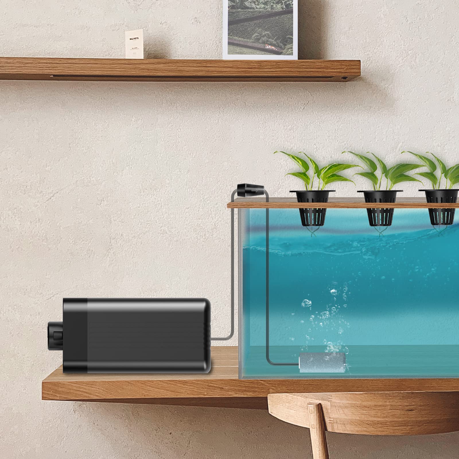 Adjustable Oxygen Air Pump Kit with Tubing, Check Valve & Air Stone - Quiet Aquarium Air Pump for Fish Tanks, Ponds, Hydroponics - Ideal for Oxygenation, Aeration & Healthy Aquatic Plants