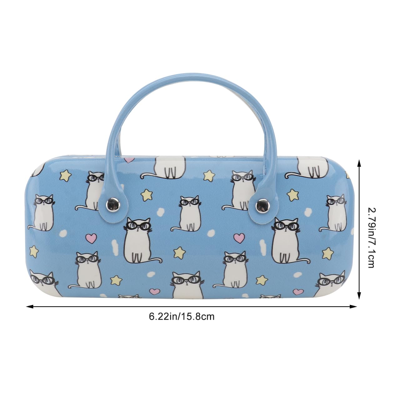 Holibanna Cartoon Hard Eyeglass Case for Kids & Women - Portable Leather Glasses Box with Handle, Cute Makeup Storage & Eyewear Pouch (Light Blue) - Perfect for School, Travel, and Daily Use