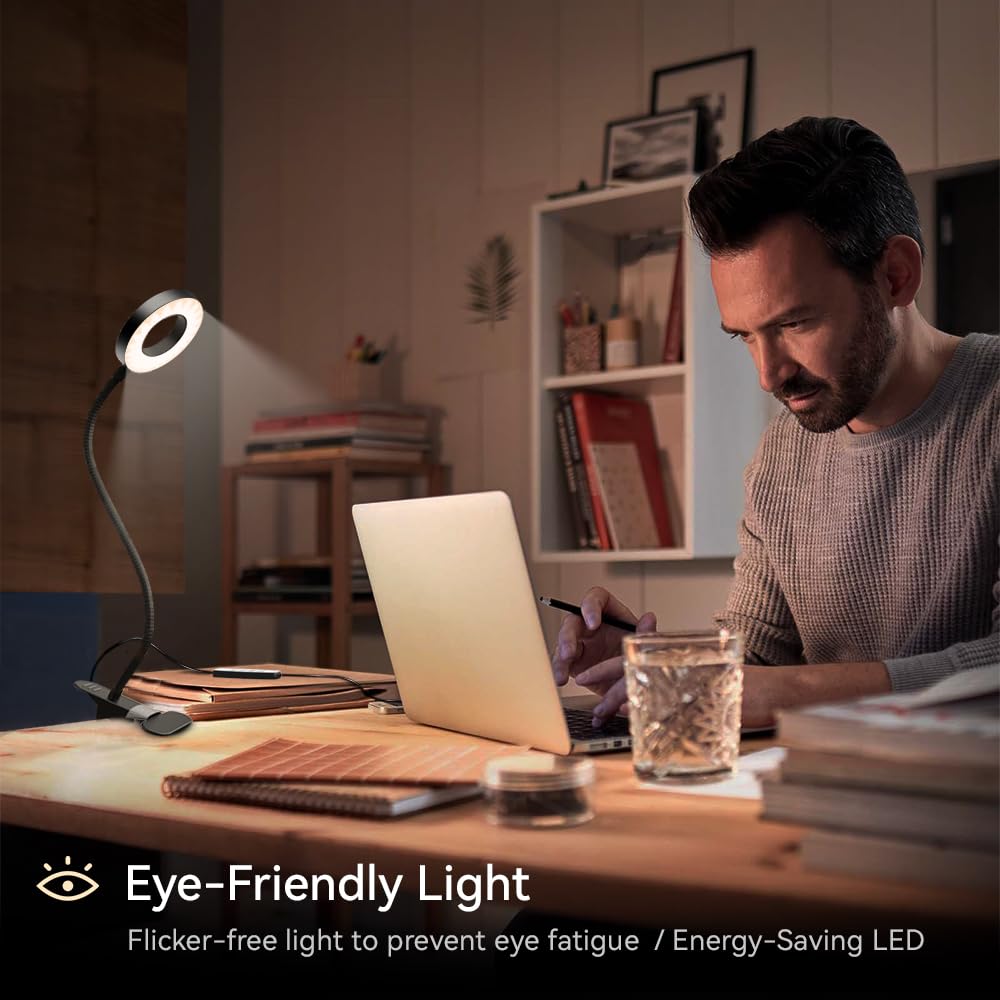 LED Desk Lamp with 3 Color Modes & 10 Brightness Levels - 360° Adjustable Gooseneck Clip-On Light, Eye Protection Study Lamp for Home Office, Reading, Video Conferencing & Night Work - Includes Video Tutorials
