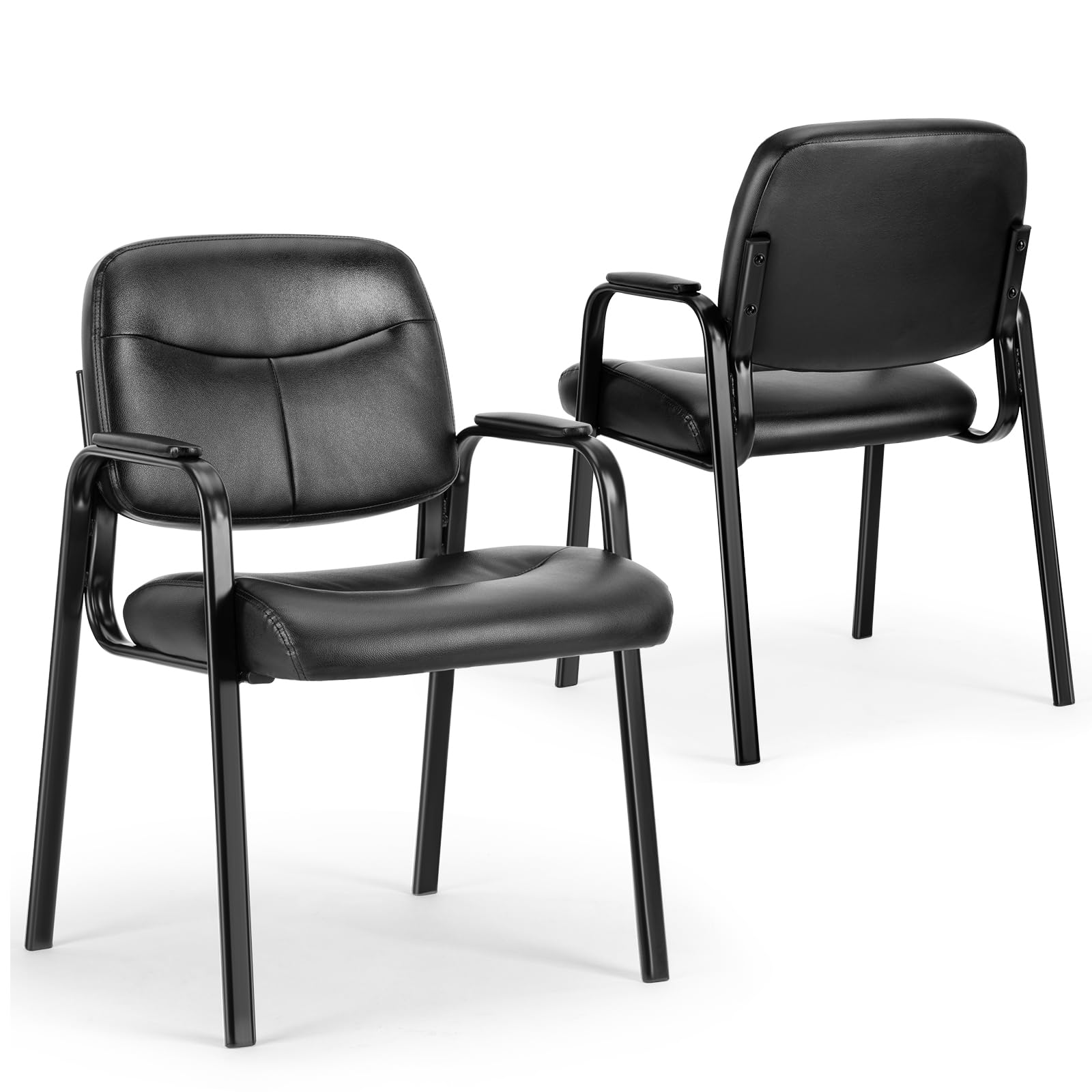 DUMOS 4-Piece Waiting Room Chairs Set with Padded Arms - Genuine Leather Office Guest Reception Chairs for Home, Desk, Conference, Lobby, Church, Medical Clinic - Ergonomic Lumbar Support for Elderly & Students - Perfect for Reception Areas, Doctor's Offices & School Waiting Rooms