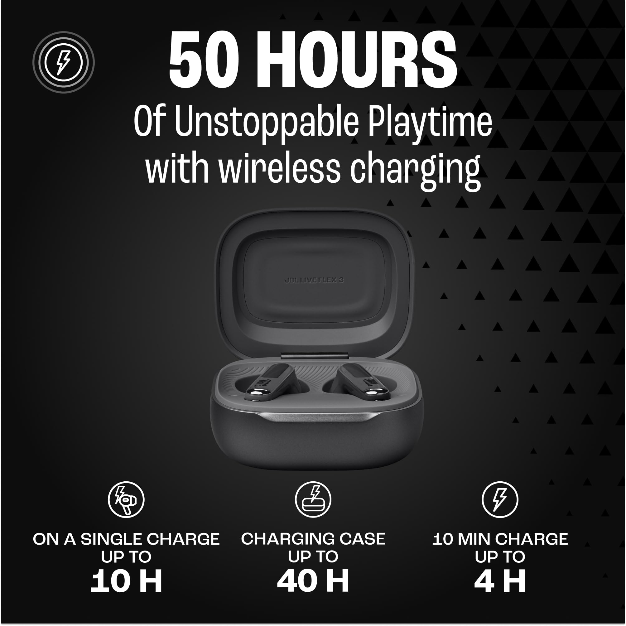 JBL Live Flex 3 Wireless Bluetooth Earbuds - 50H Battery, True Adaptive Noise Cancelling, Hi-Res Audio, IP54 Waterproof, Open-Back Stick Design (Black) | Perfect for Gym, Commuting & Travel