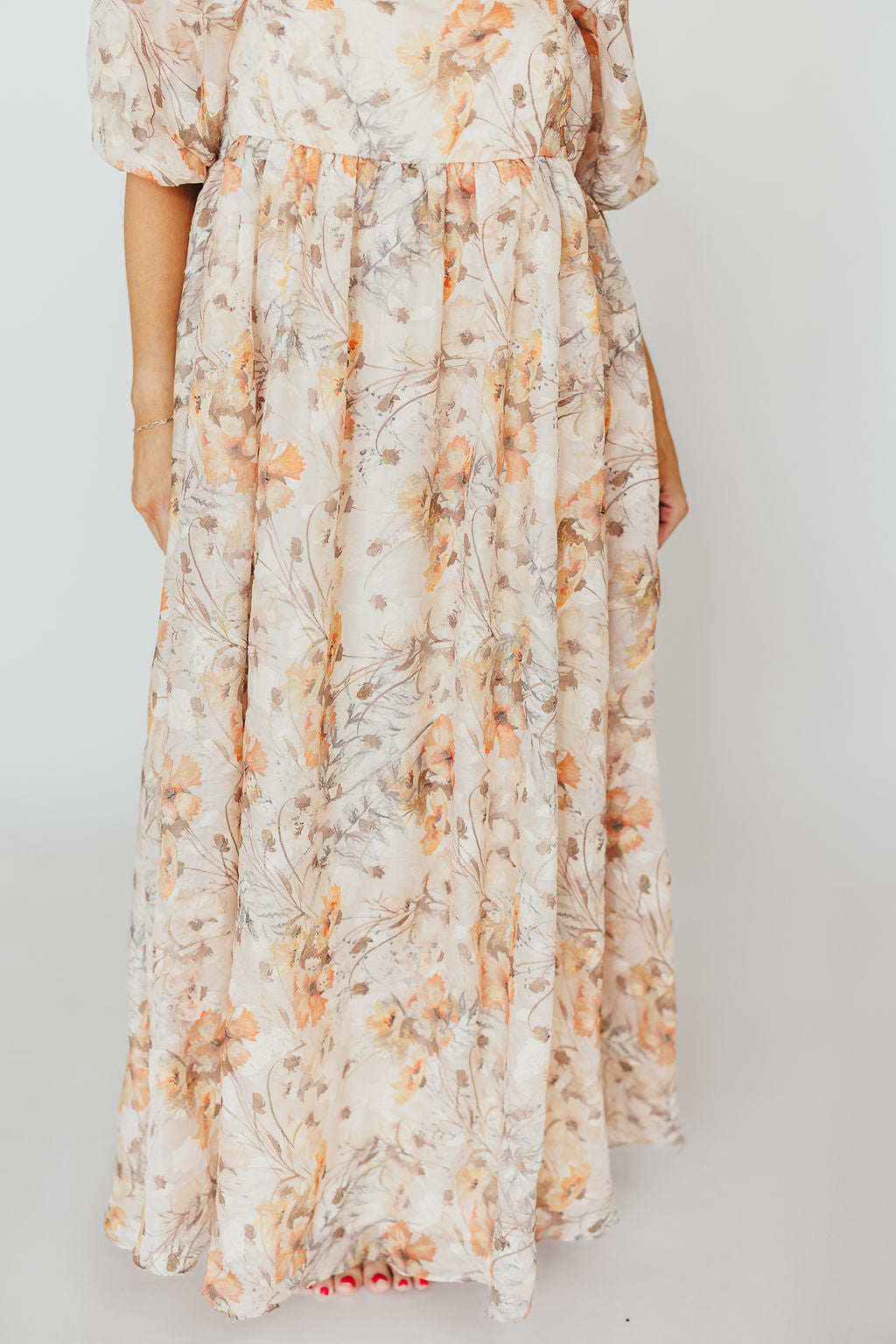 Mona Maxi Dress with Smocking - Beige Multi Floral Print - Bump Friendly Maternity Dress & Inclusive Sizing (S-3XL) - Perfect for Pregnancy, Beach Vacations, and Special Occasions