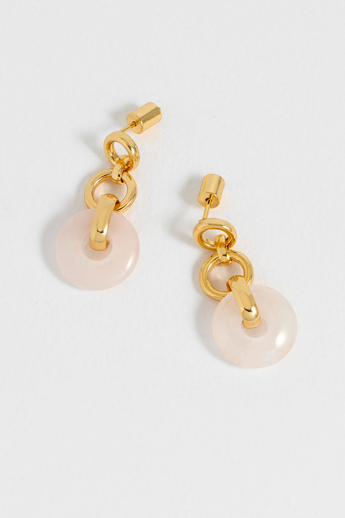 Rose Quartz Graduated Round Link Drop Earrings for Women – Natural Stone Dangle Earrings for Everyday Wear & Special Occasions