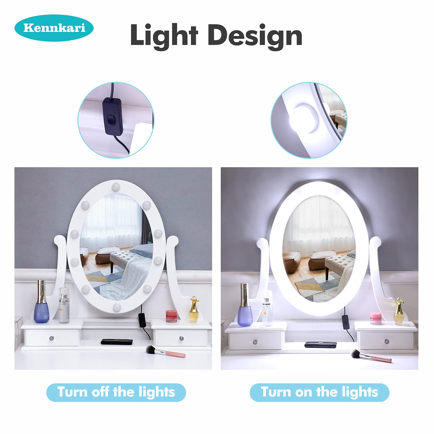 White Makeup Vanity Desk and Stool Set with LED Mirror - Small Dressing Table for Bedroom, Perfect for Beauty Routine & Makeup Application