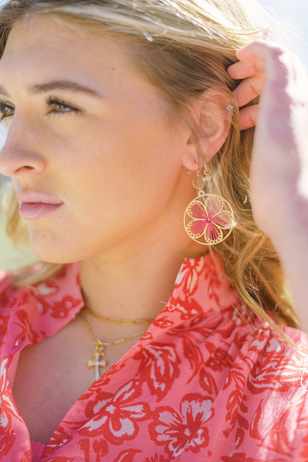 Threaded Flower Earrings for Women - Boho Floral Dangle Earrings Handmade with Beads | Perfect for Weddings, Parties & Everyday Wear