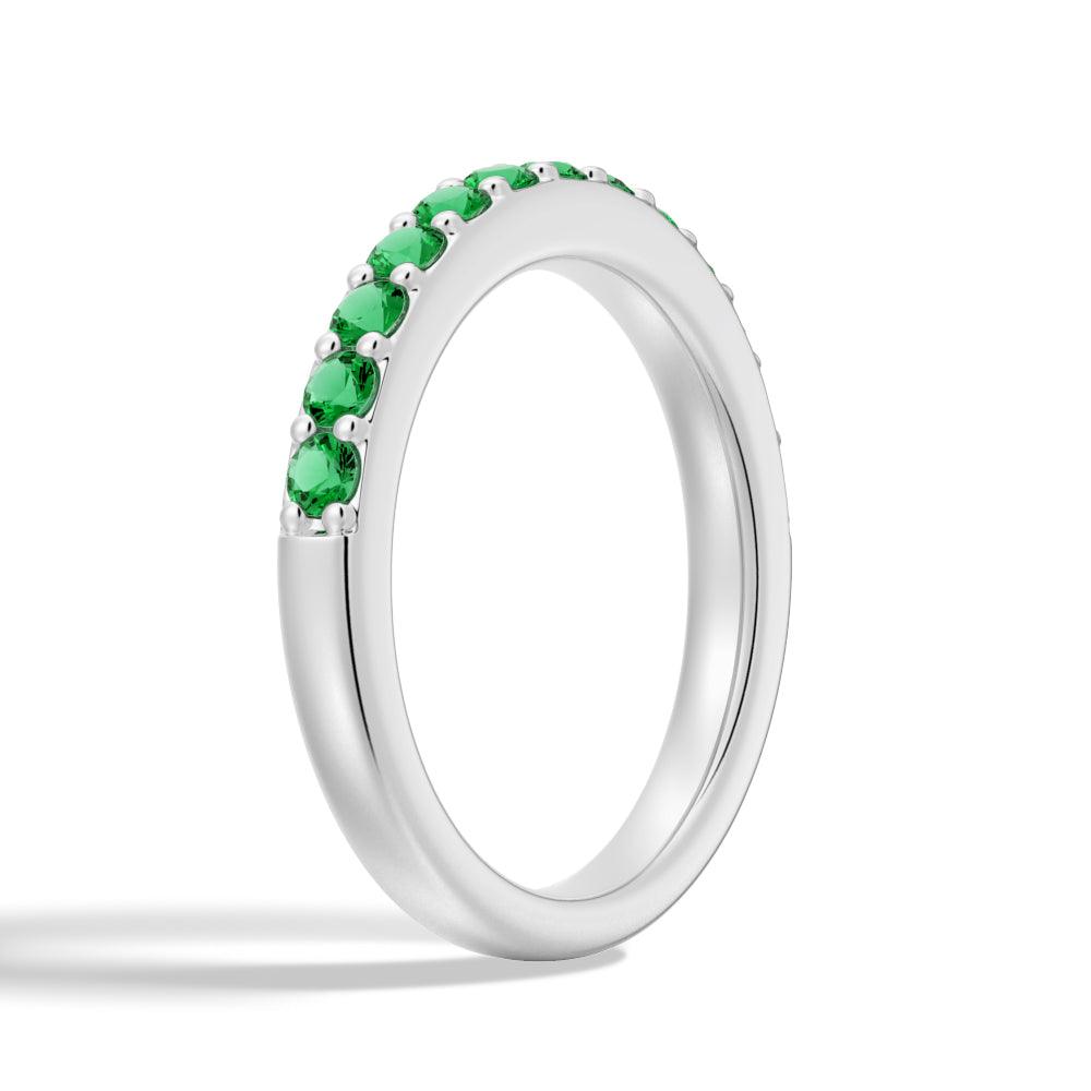 14K Gold Pave Emerald Half Eternity Ring for Women - Dainty Stackable Wedding Band, Anniversary Gift, Everyday Jewelry for Bridal, Valentines Day or Special Occasions