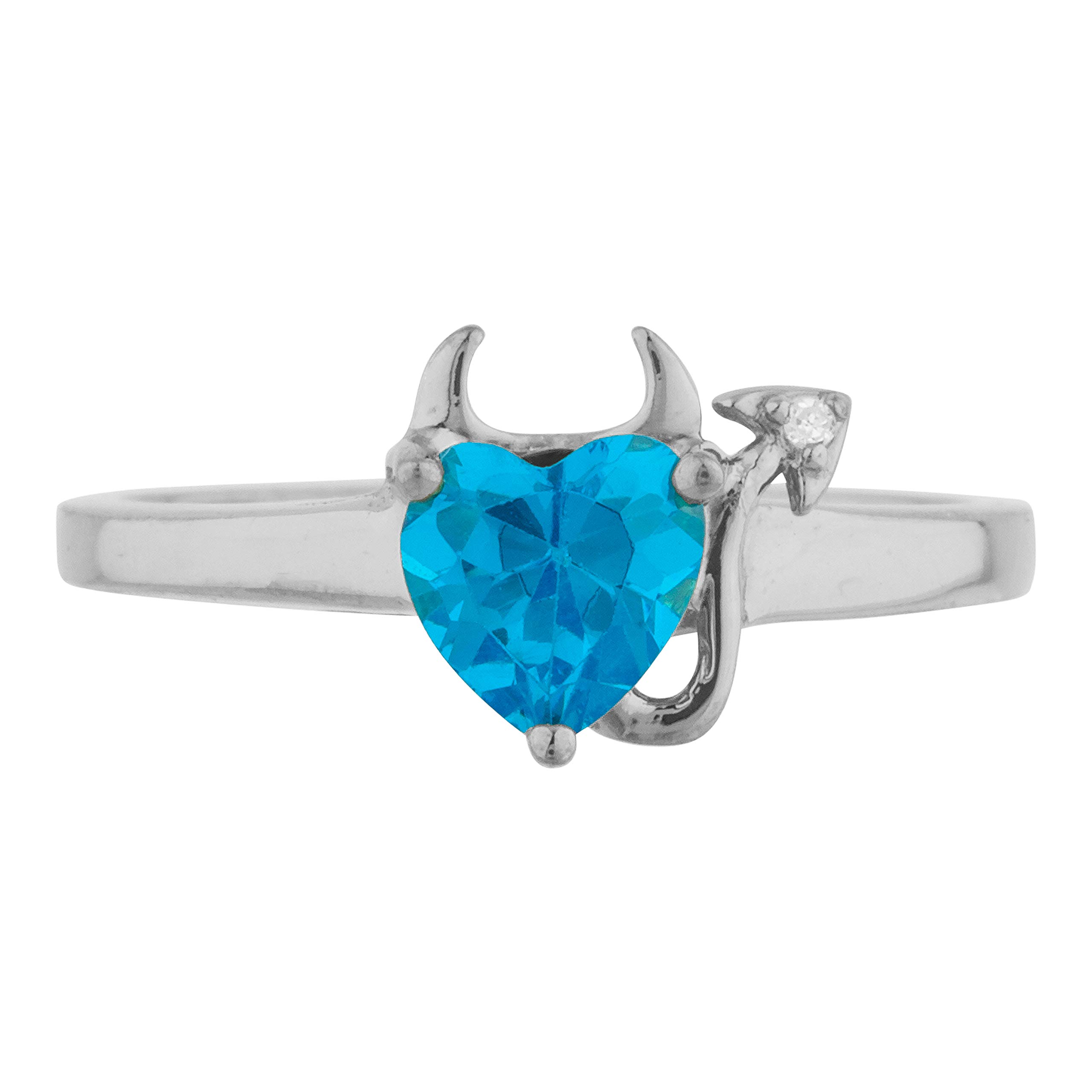 14K Yellow Gold, Rose Gold & Silver CZ Swiss Blue Topaz & Diamond Devil Heart Ring - Elegant Jewelry for Valentine's Day, Anniversary & Romantic Gifts