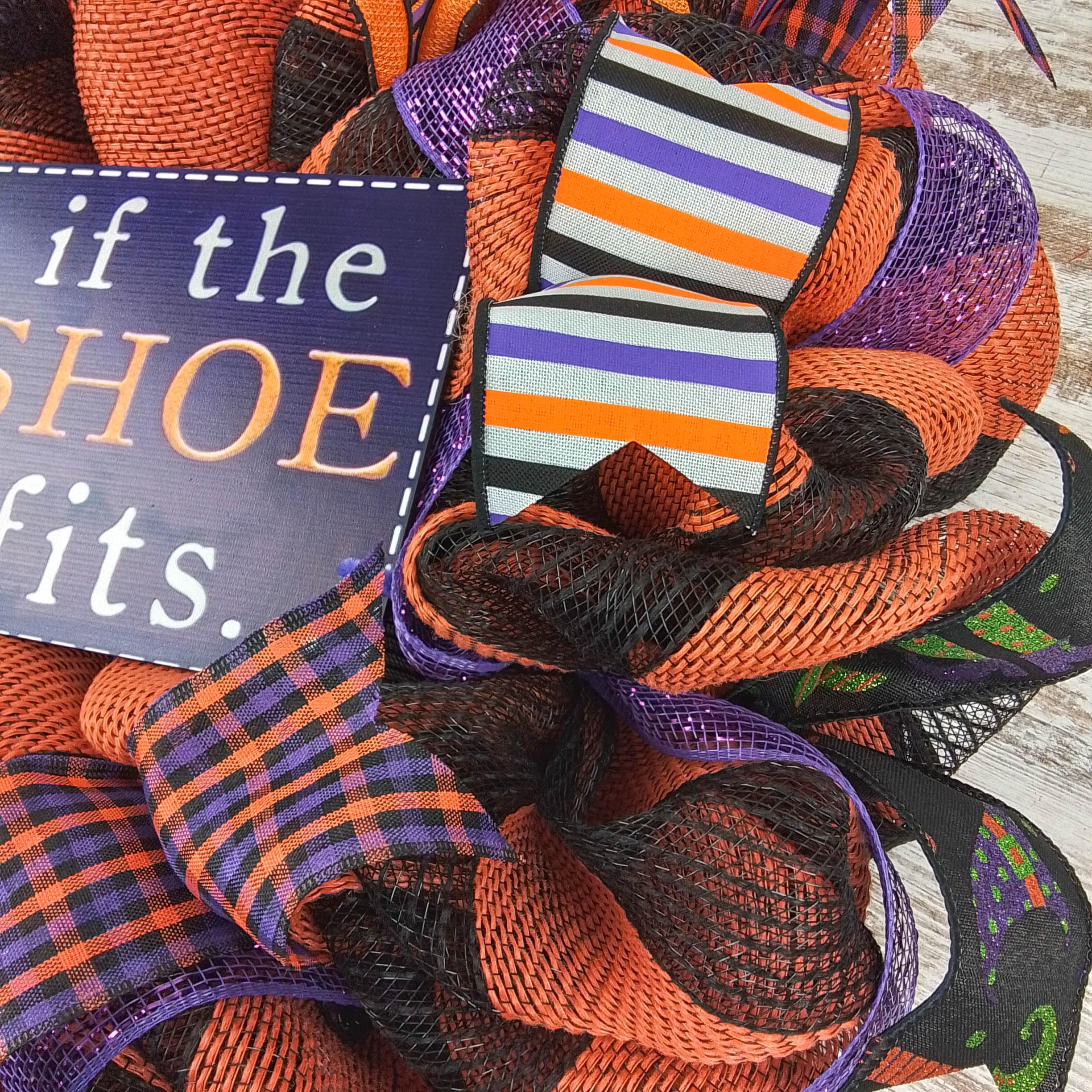 Witch Halloween Wreath for Front Door - Black, Orange & Purple Mesh Decor | Spooky Seasonal Home Decoration for Halloween Parties & Trick-or-Treat Welcome