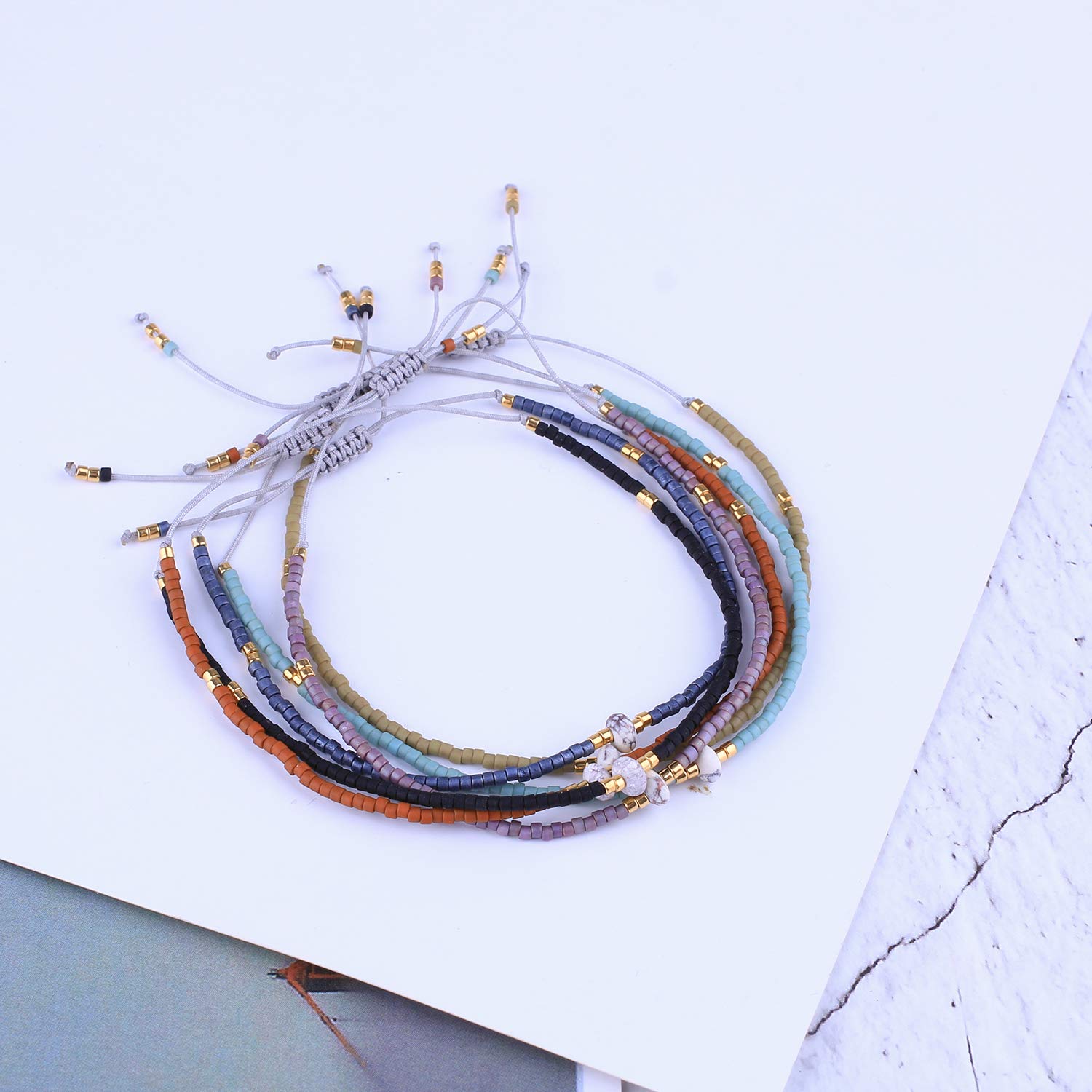 KELITCH Agate Seed Beads Friendship Bracelets for Women - Thin Adjustable Boho Beaded Bracelet Set - Perfect for Beach, Summer, and Everyday Wear