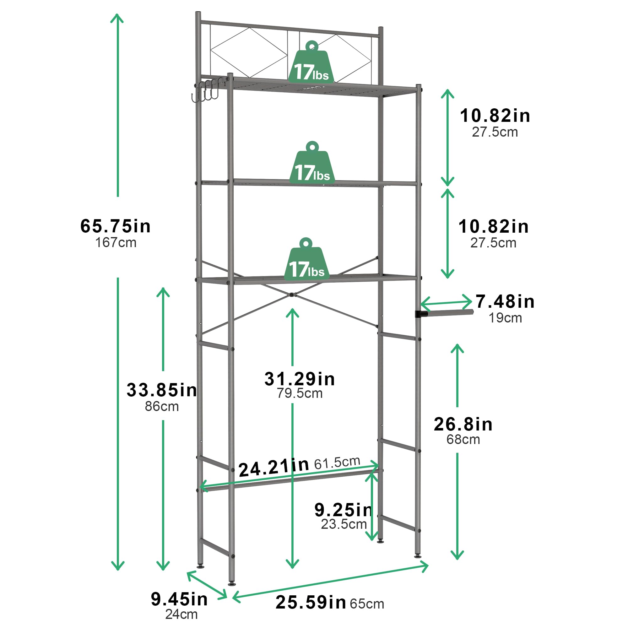 MallBoo 3-Tier Over The Toilet Storage Shelf - Freestanding Bathroom Organizer with X-Shaped Bar, Space Saving Shelf for Towels, Toiletries & Decor - Perfect for Small Bathrooms, Apartments & Dorm Rooms (Grey)