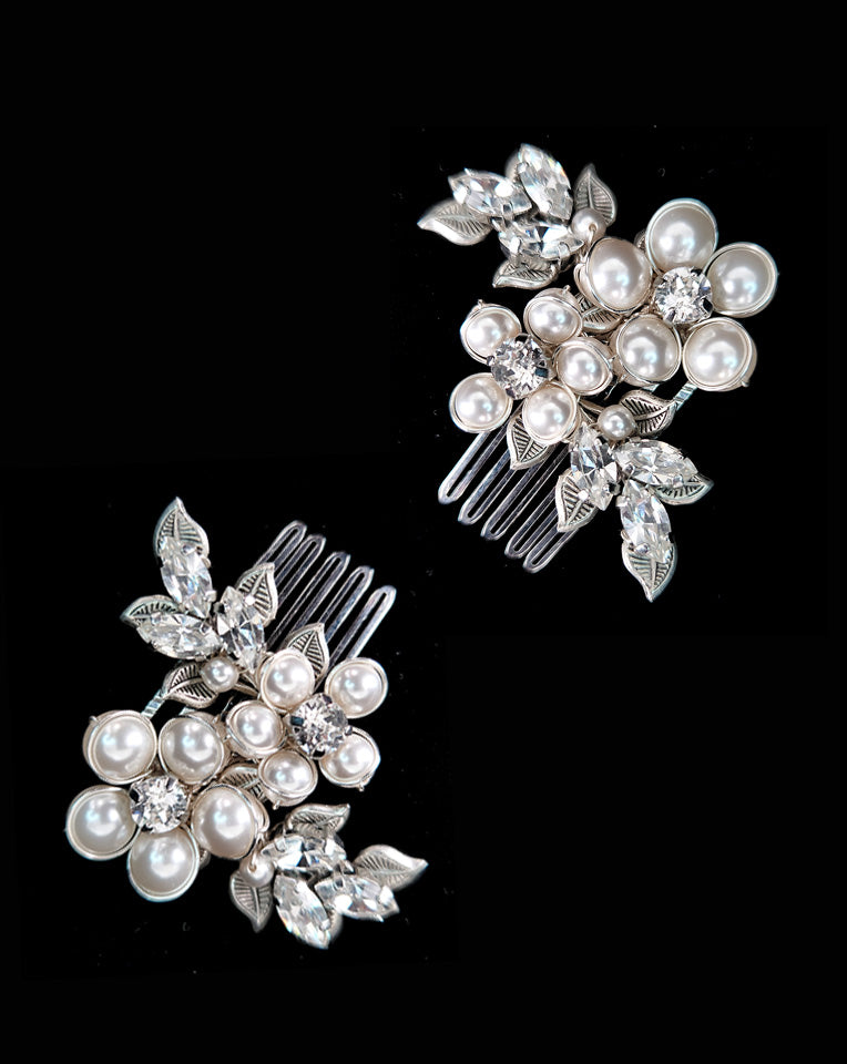 Elegant Pearl and Jeweled Floral Wedding Hair Comb Set - Jocelyn Bridal Headpiece by Kezani | Perfect for Brides, Bridesmaids, and Special Occasions