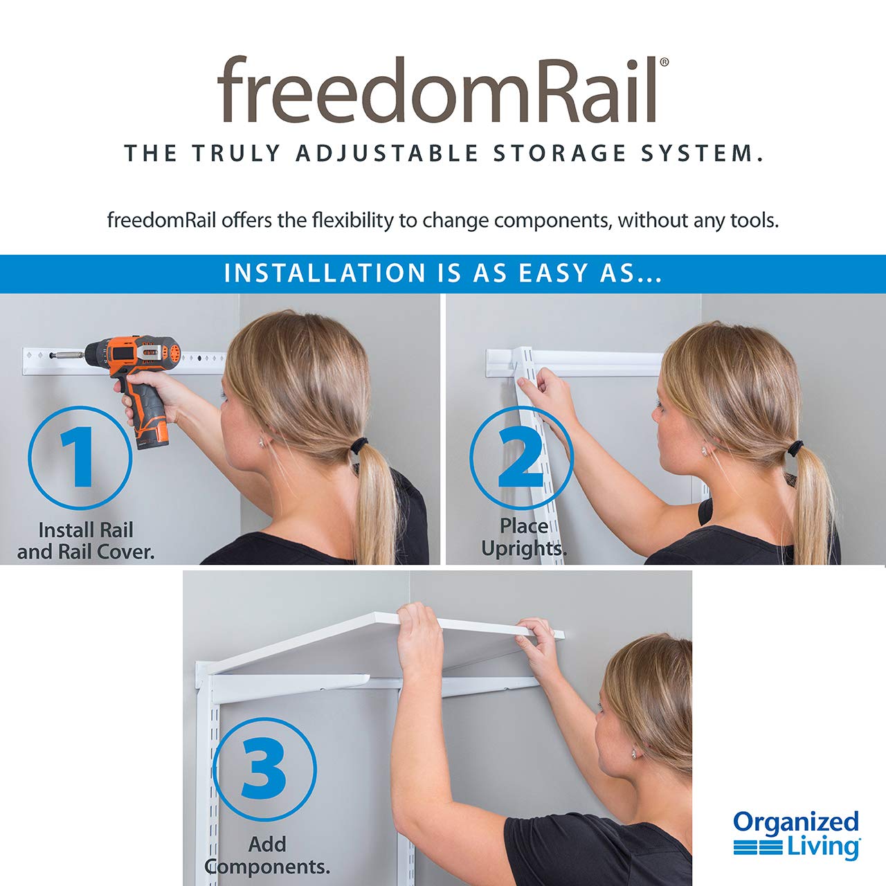 FreedomRail Adjustable Closet Organizer Kit 96-100 Inch, Chocolate Pear Finish - Customizable Wardrobe Storage System for Bedroom, Walk-in Closet & Home Organization