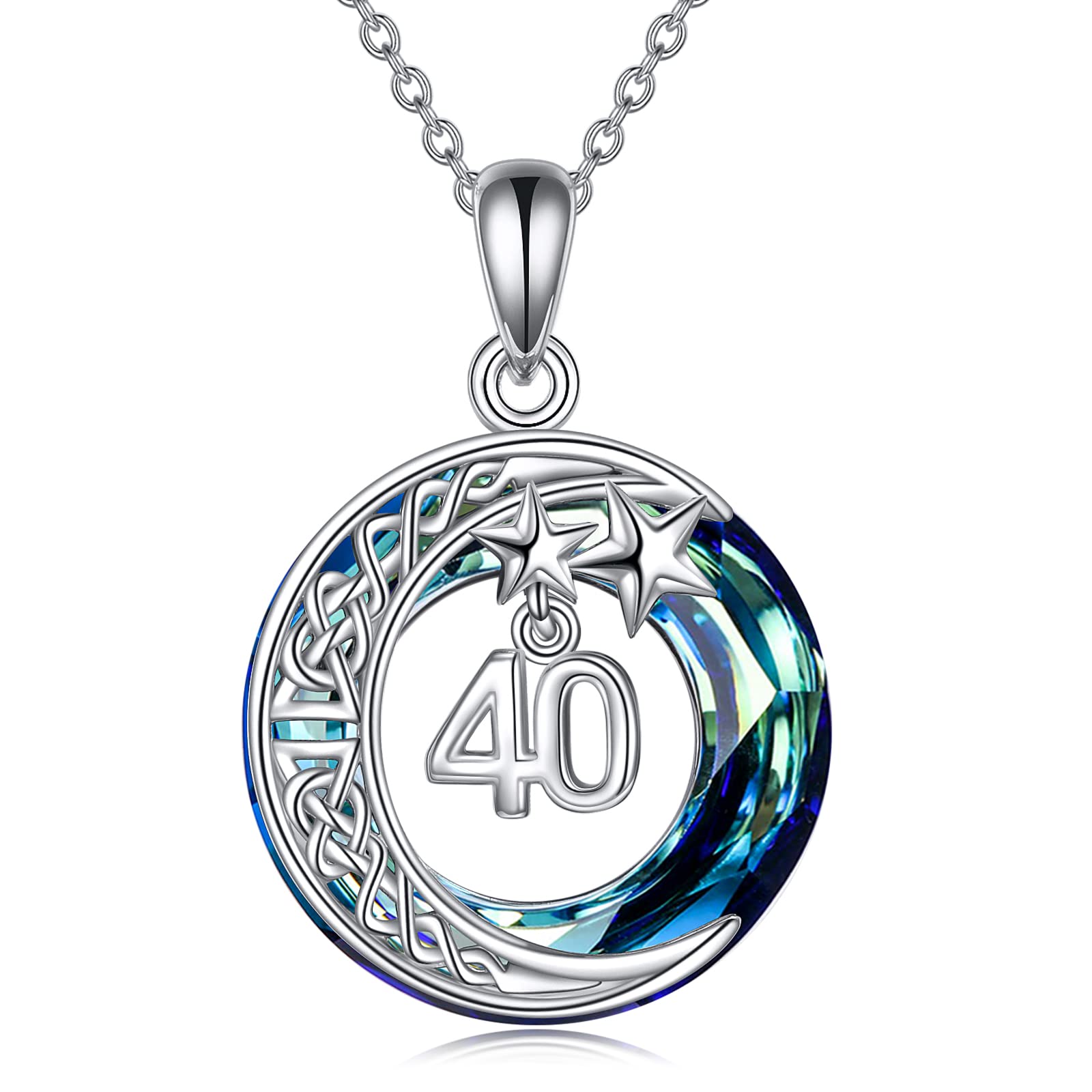 Moon Star Necklace for Women - 925 Sterling Silver Crescent Moon & Number Pendant with Blue Crystal, Elegant Circle Jewelry | Perfect Christmas & Birthday Gift for Her, Mom, Wife or Girlfriend | Ideal for Date Nights, Anniversaries & Special Occasions