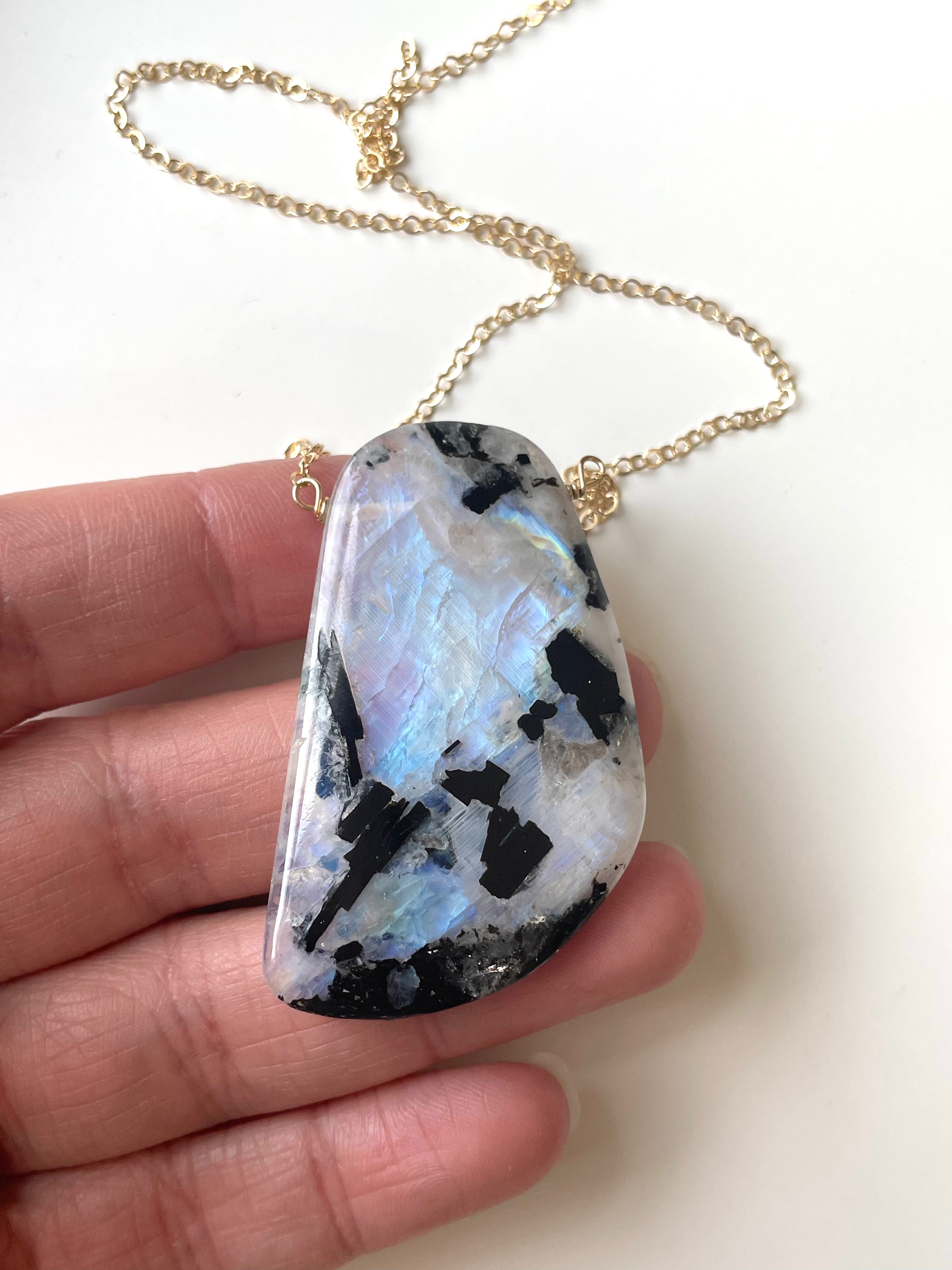Large Moonstone Pendant Necklace 14k Gold Filled - Elegant Statement Jewelry for Women, Perfect for Weddings, Parties & Everyday Wear