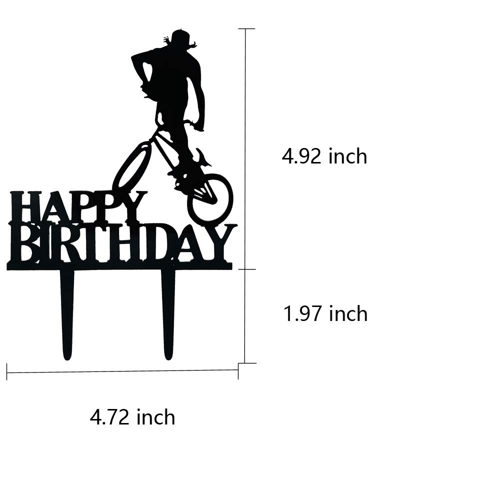 Black Cycling Happy Birthday Cake Topper - Acrylic Bicycle Themed Party Cake Decoration for Sports Lovers | Perfect for Cycling Enthusiast Birthday Cakes, Bike Race Celebrations & Outdoor Adventure Parties