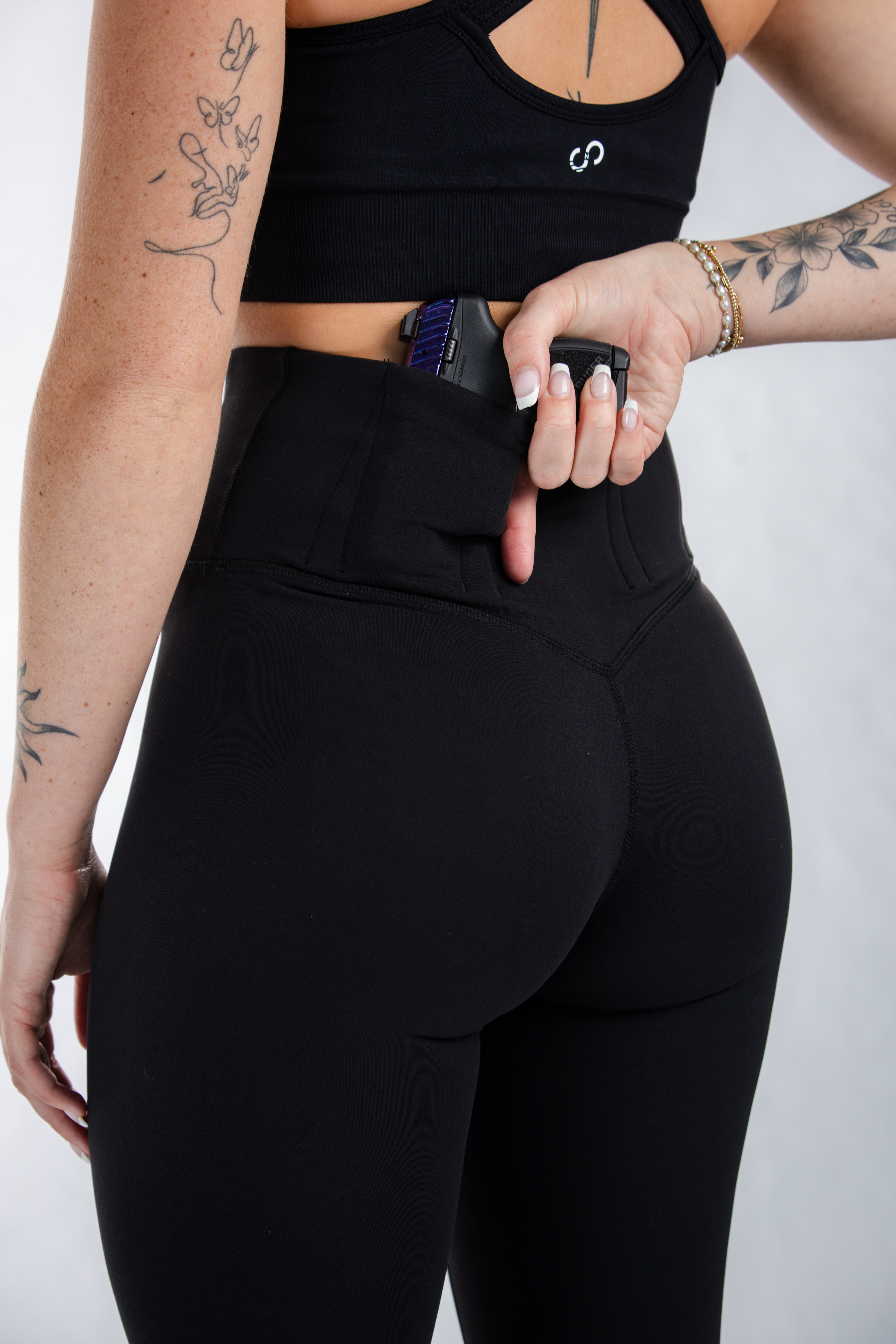 Concealed Carry Leggings for Women - Comfortable & Secure Hidden Pocket Leggings | Perfect for Running, Gym & Everyday Wear | Black