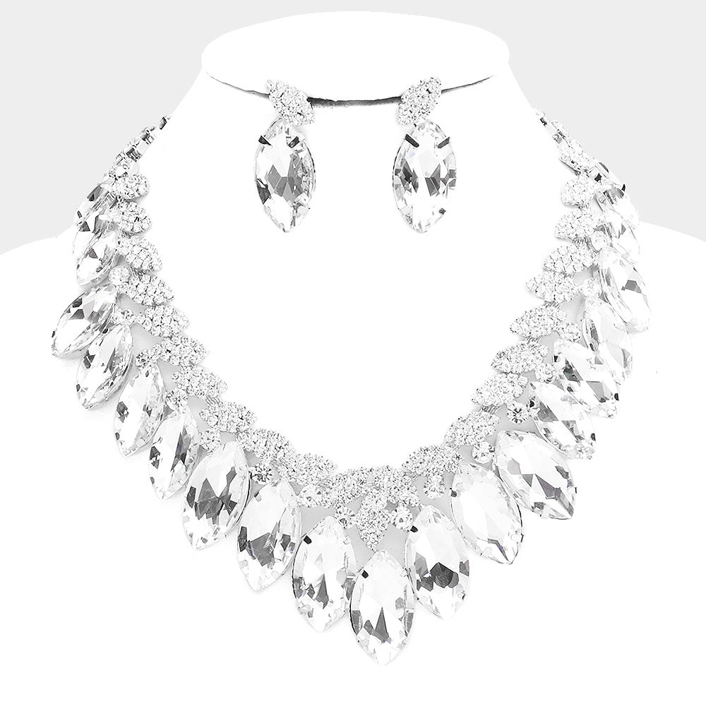 Elegant Clear Crystal Marquise Stone Statement Necklace for Women | 484076 | Perfect for Evening Gala, Wedding & Special Occasions