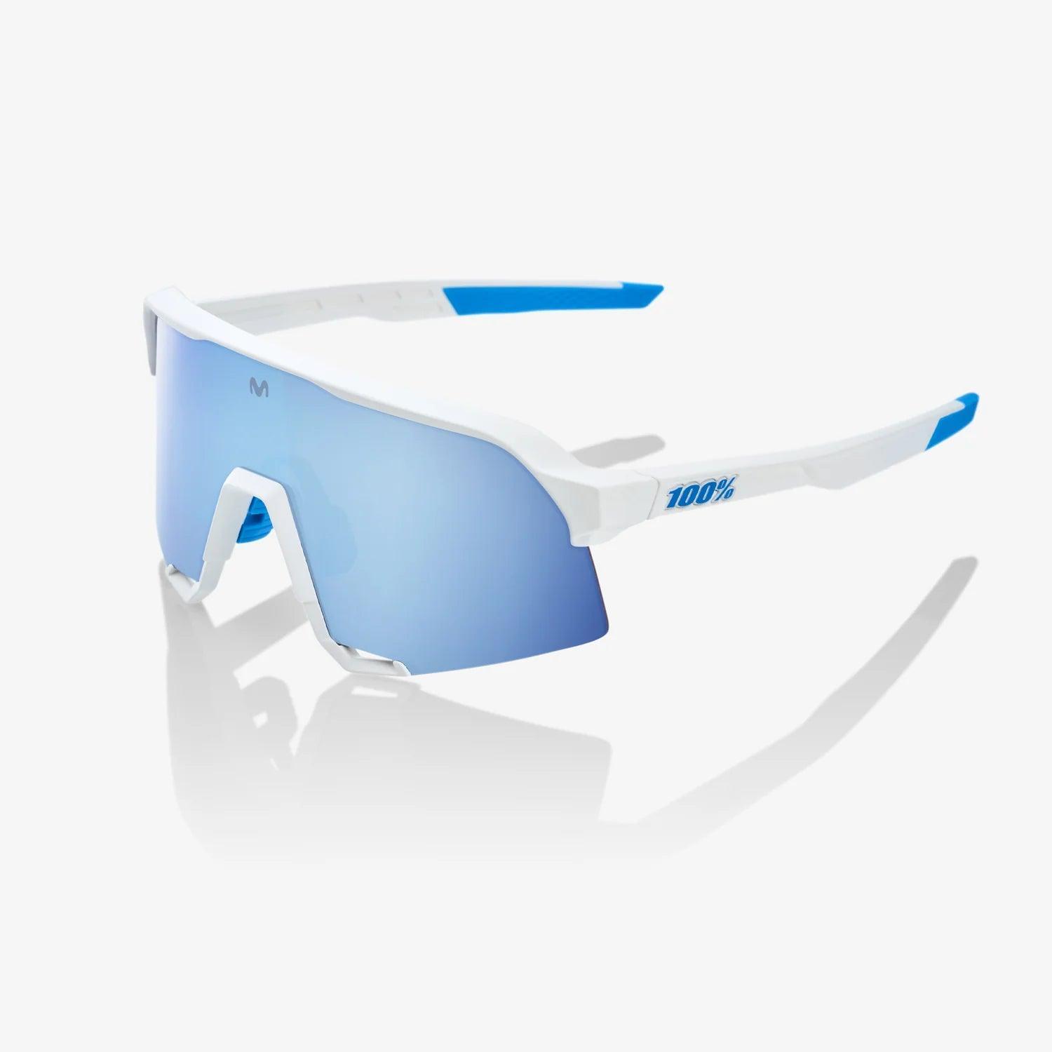 100% UV Protection Cycling Sunglasses S3 SE Movistar Team White with HiPER® Blue Multilayer Mirror Lens - Perfect for Road Biking, Mountain Cycling & Outdoor Sports