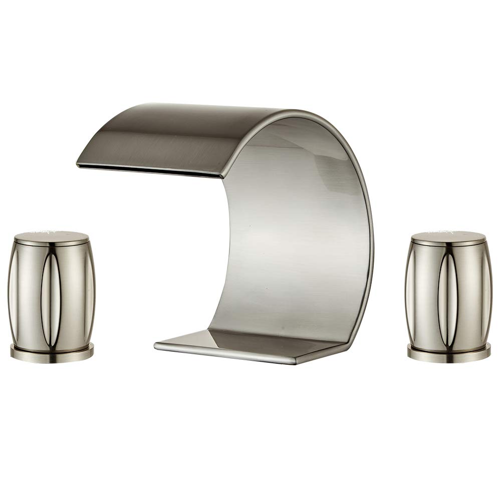 Wovier Brushed Nickel 8-16 Inch Waterfall Widespread Bathroom Sink Faucet - Two Handle Three Hole Lavatory Faucet with Basin Mixer Tap - Perfect for Modern Bathroom Vanities and Powder Rooms