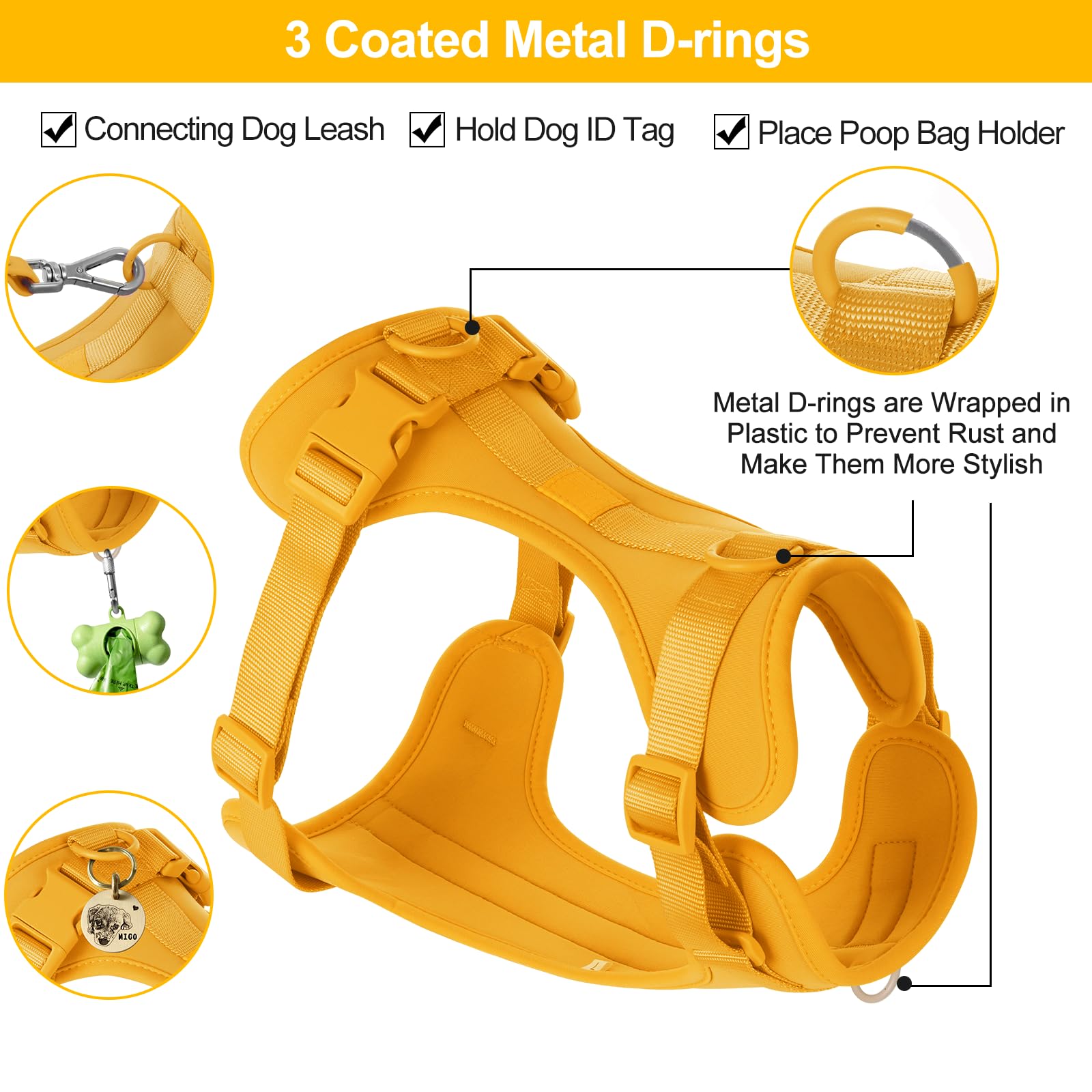 No Pull Lightweight Dog Harness - Adjustable Breathable Mesh Pet Vest with Soft Padding for Small Medium Large Dogs (S, Daylily Yellow) | Comfortable Walking, Training & Outdoor Adventures