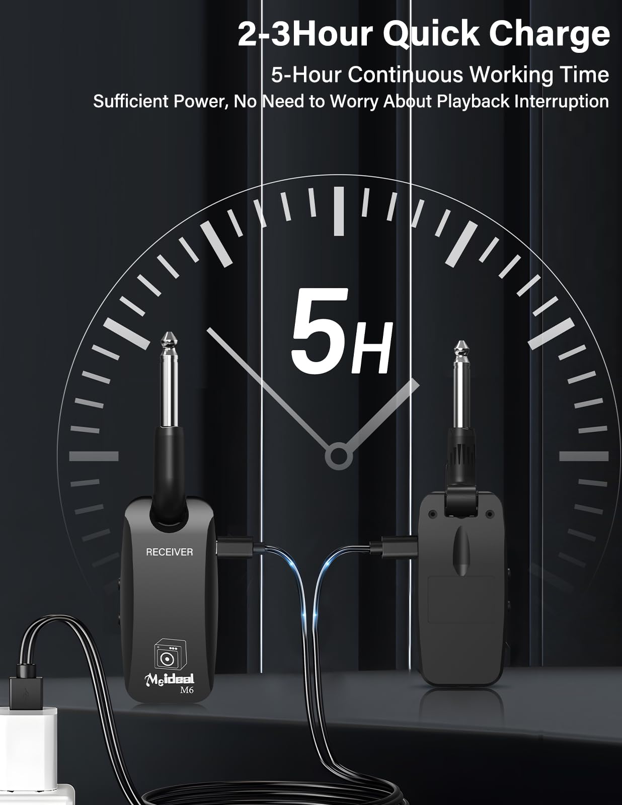 Housiwill 5.8GHz Wireless Guitar System - Rechargeable Transmitter & Receiver for Electric Guitar & Bass - Professional Audio Equipment for Live Performances & Studio Recording