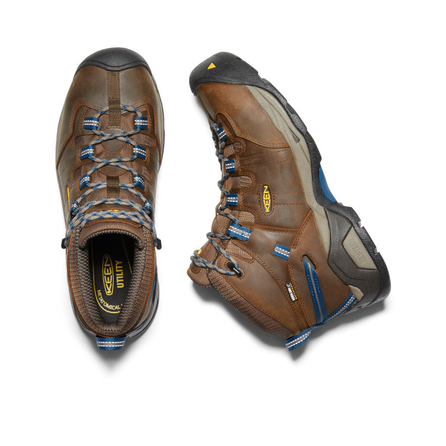 Men's Detroit XT Steel Toe Waterproof Work Boots - Cascade Brown/Orion Blue | Heavy Duty Construction, Outdoor Safety Shoes for Hiking, Work & Industrial Use