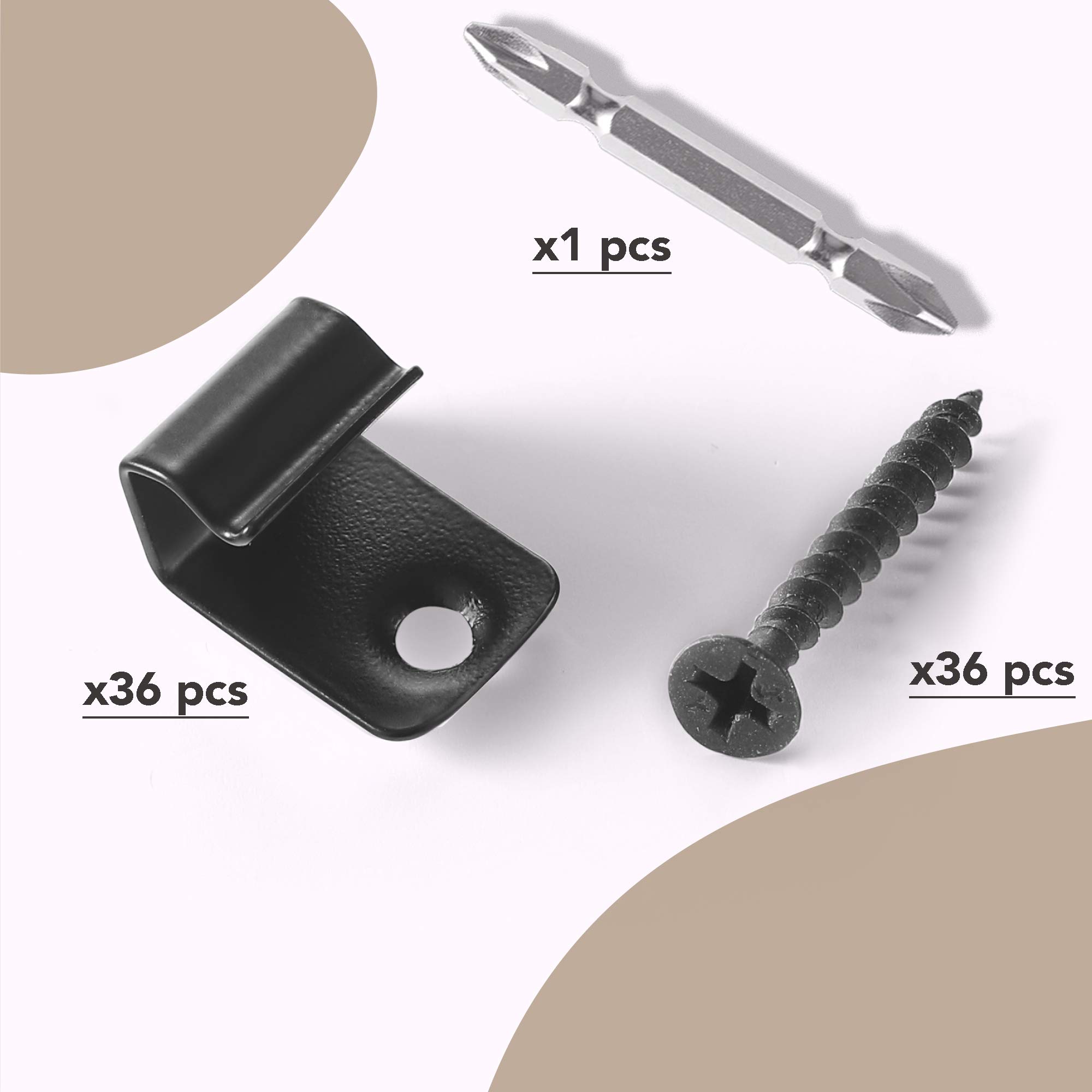 36 Pack Black Universal Starter Deck Clips - Stainless Steel Hidden Fasteners for 400 SQ.FT Decking Boards | DIY Deck Installation & Outdoor Wooden Deck Construction Accessories