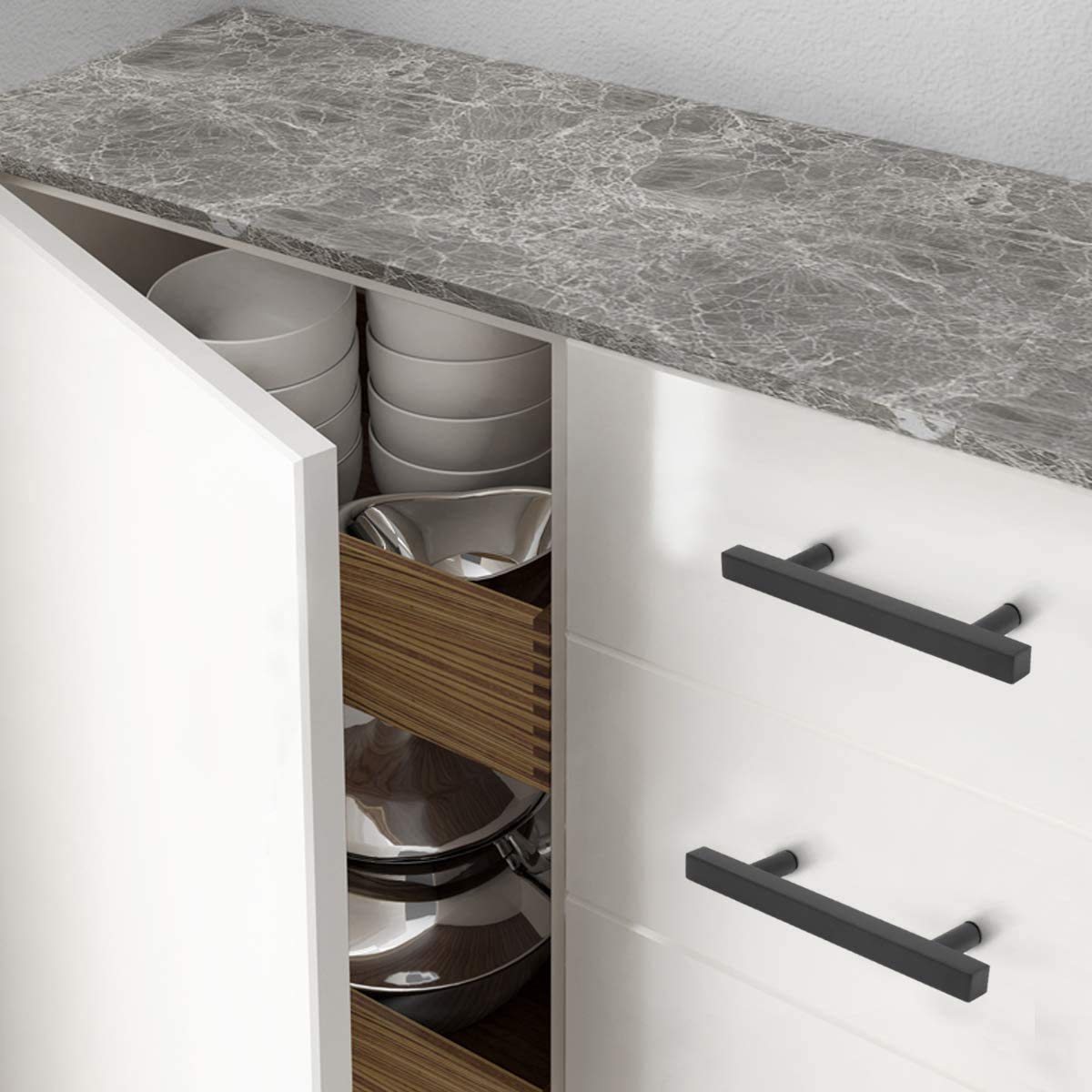 Modern Black Cabinet Handles 15 Pack - Kitchen, Dresser & Bathroom Hardware