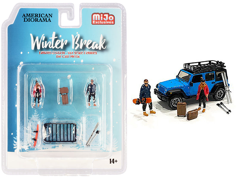 1/64 Scale Diecast Model Set - 6 Piece Winter Break Collection with 2 Figurines & 4 Accessories by American Diorama - Perfect for Diorama Displays, Model Train Scenes & Collectors