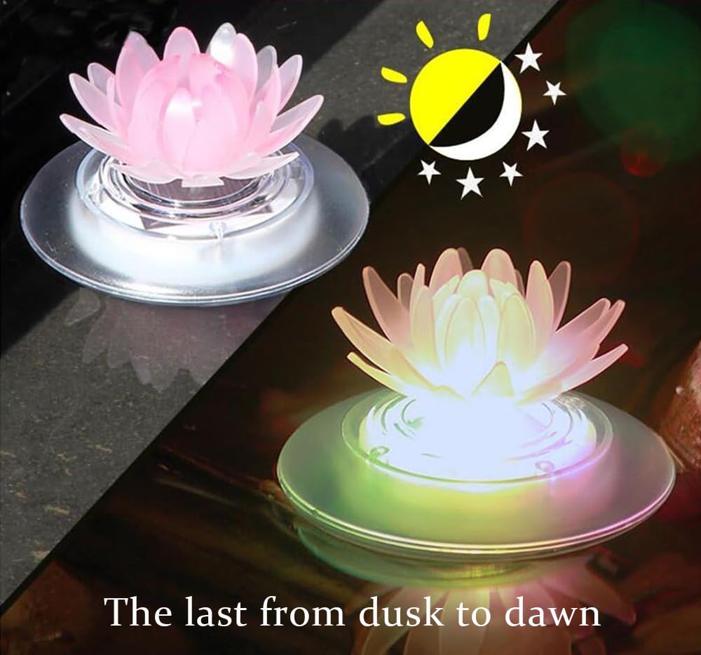 Pearlstar Solar Floating Pond Lights - Waterproof LED RGB Solar Lights for Pool, Spa, Garden, Patio | Outdoor Decor for Weddings, Parties & Christmas | 2Pcs Lotus Design | Perfect for Nighttime Ambiance & Holiday Celebrations