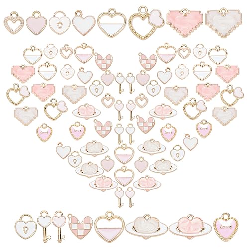 1 Box 96Pcs Pink Enamel Heart Charms
