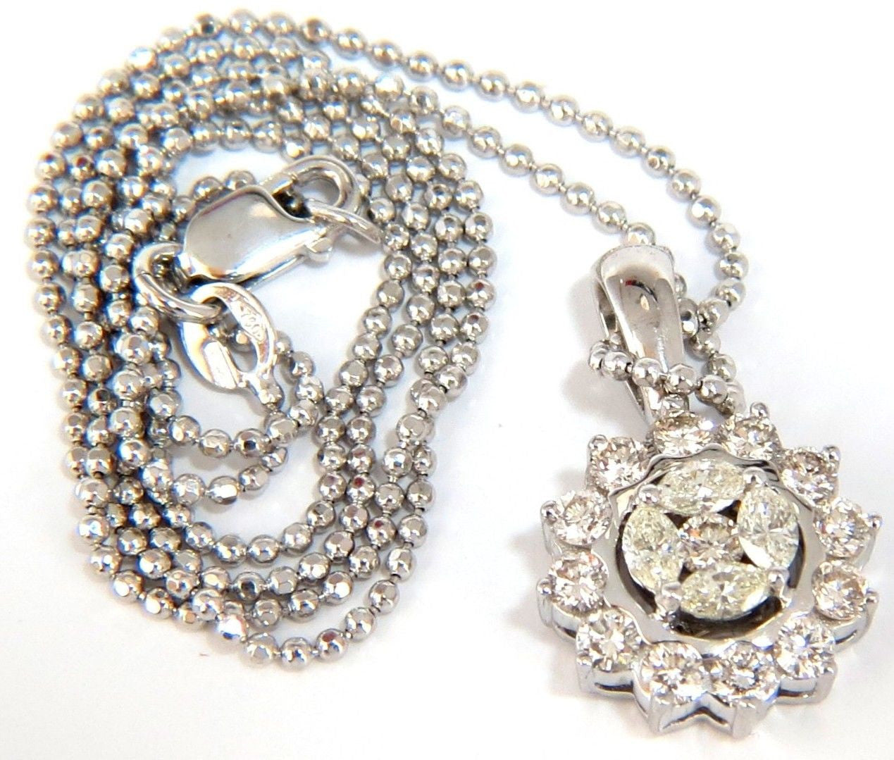 1.00 Carat Natural Marquise Diamond Cluster Halo Pendant Necklace with 18