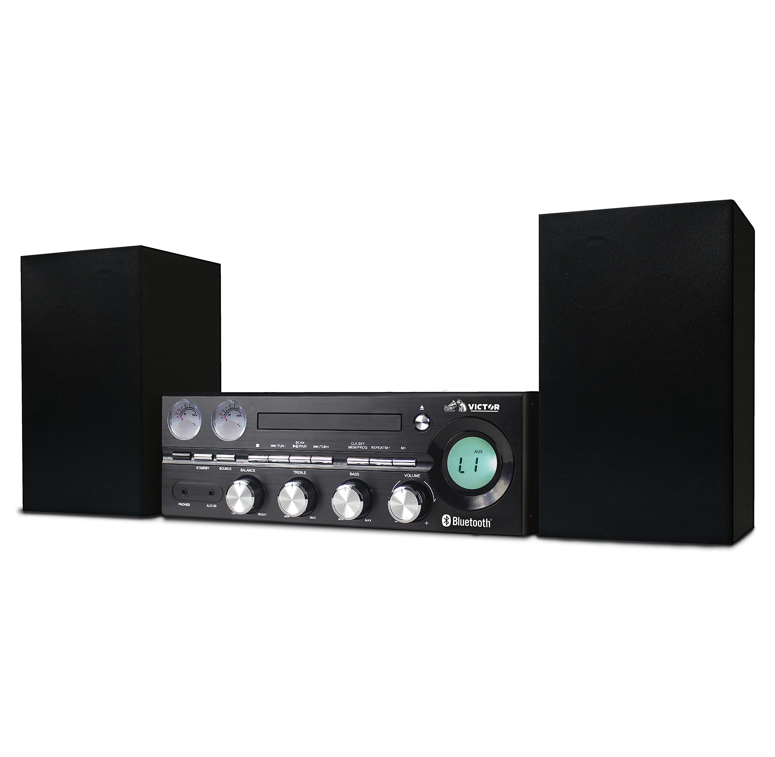 Victor VDTS-4400 Milwaukee 50W Bluetooth Stereo System with CD/MP3 Player, FM Radio, VU Meters & Detachable Speakers - Home Office Audio System for Music Lovers & Workspace Entertainment