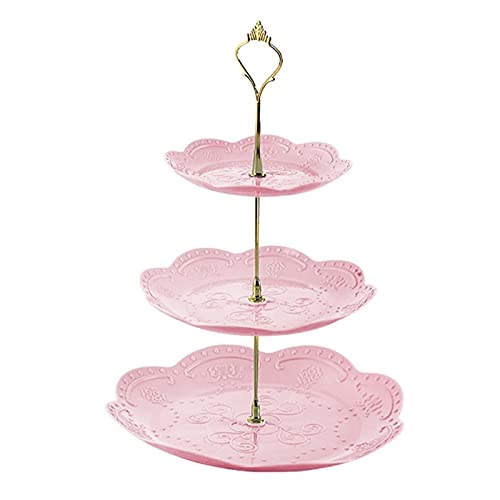 3-Tier Detachable Cake Stand - European Style Pastry Cupcake Holder, Fruit Serving Plate for Wedding Party, Home Decor & Dessert Display (Pink) - Perfect for Afternoon Tea, Bridal Showers & Elegant Dessert Presentations