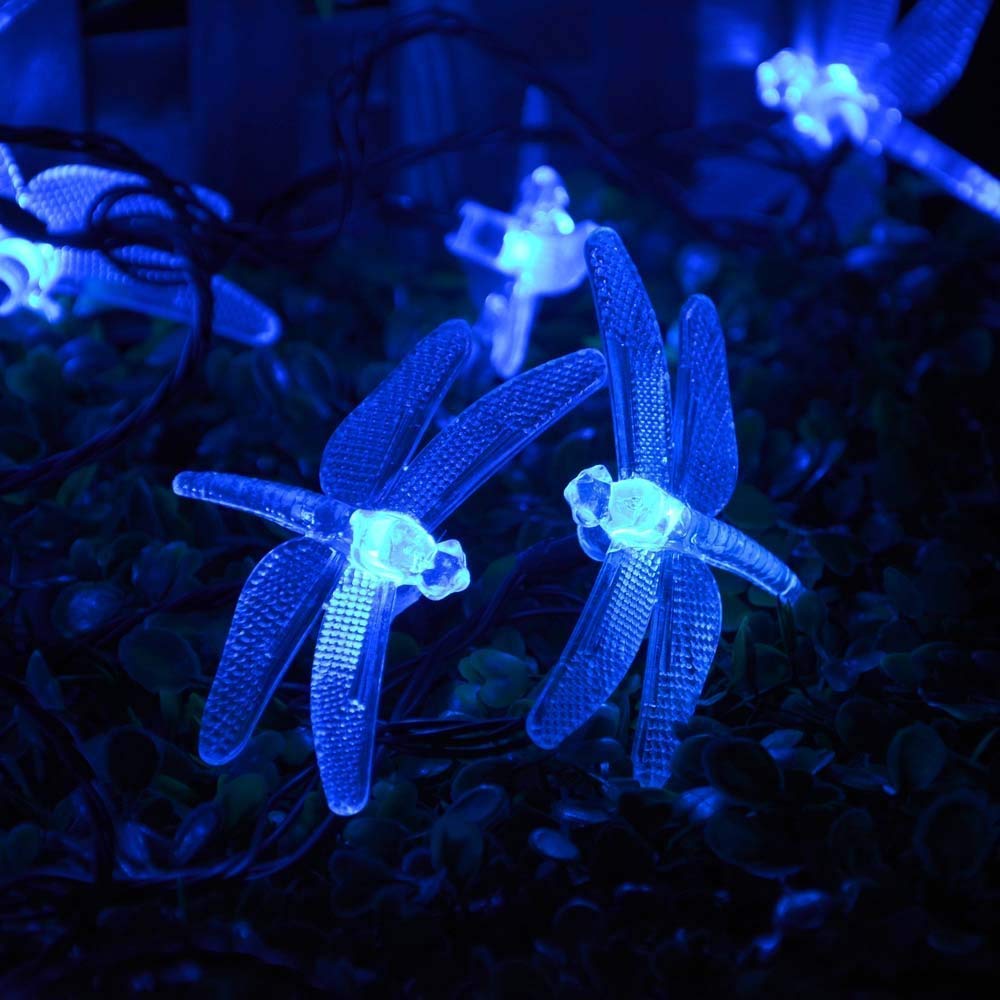 Solar Dragonfly String Lights - 20 LED 4.8M Waterproof Fairy Lights for Indoor/Outdoor Use - Perfect for Garden, Patio, Wedding Decor & Tree Lighting (Blue)