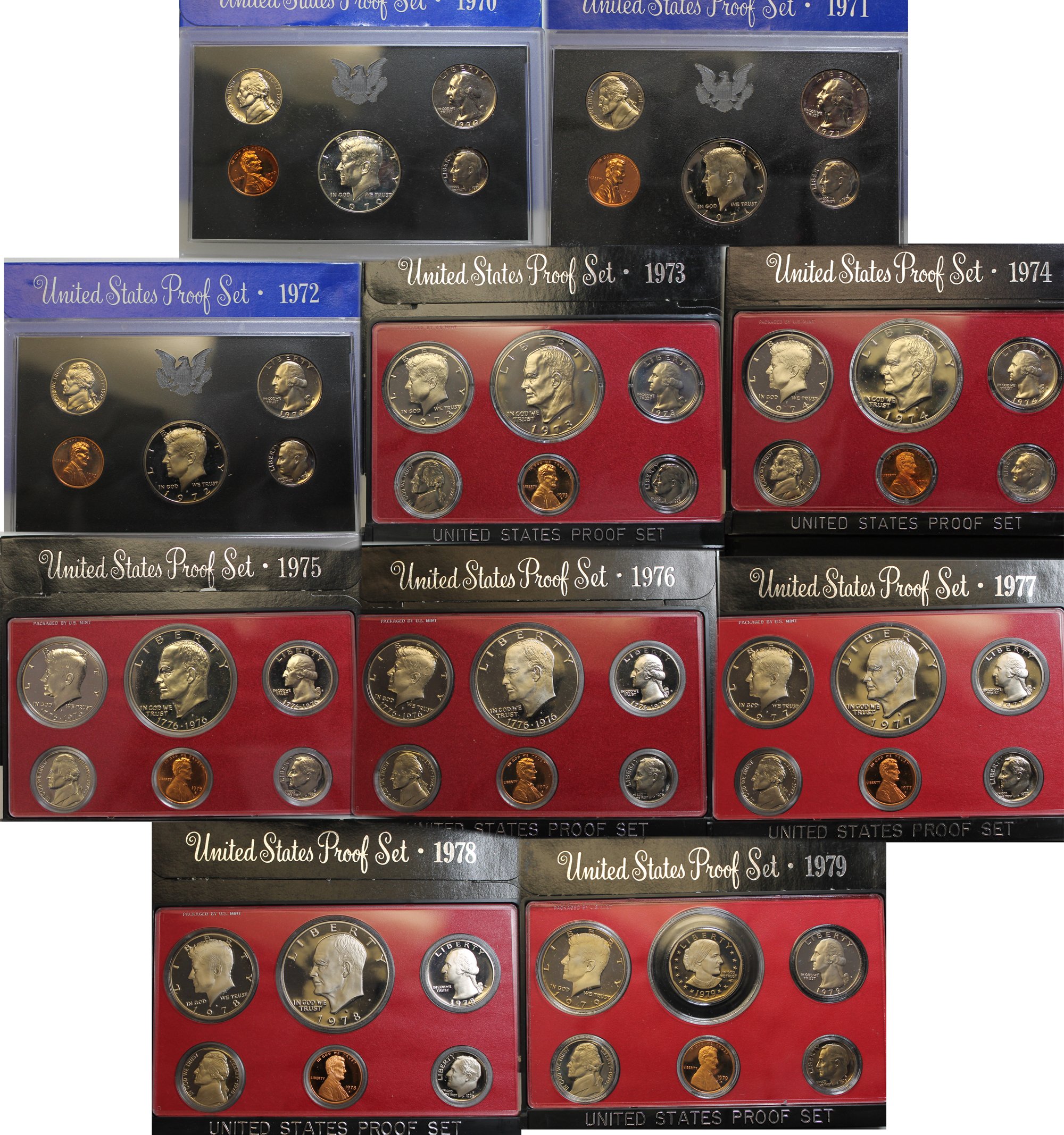 1970-1979 US Mint Proof Coin Set - Complete 57-Piece Clad Coin Collection for Collectors & Investors | Perfect for Display, Gifts & Historical Preservation
