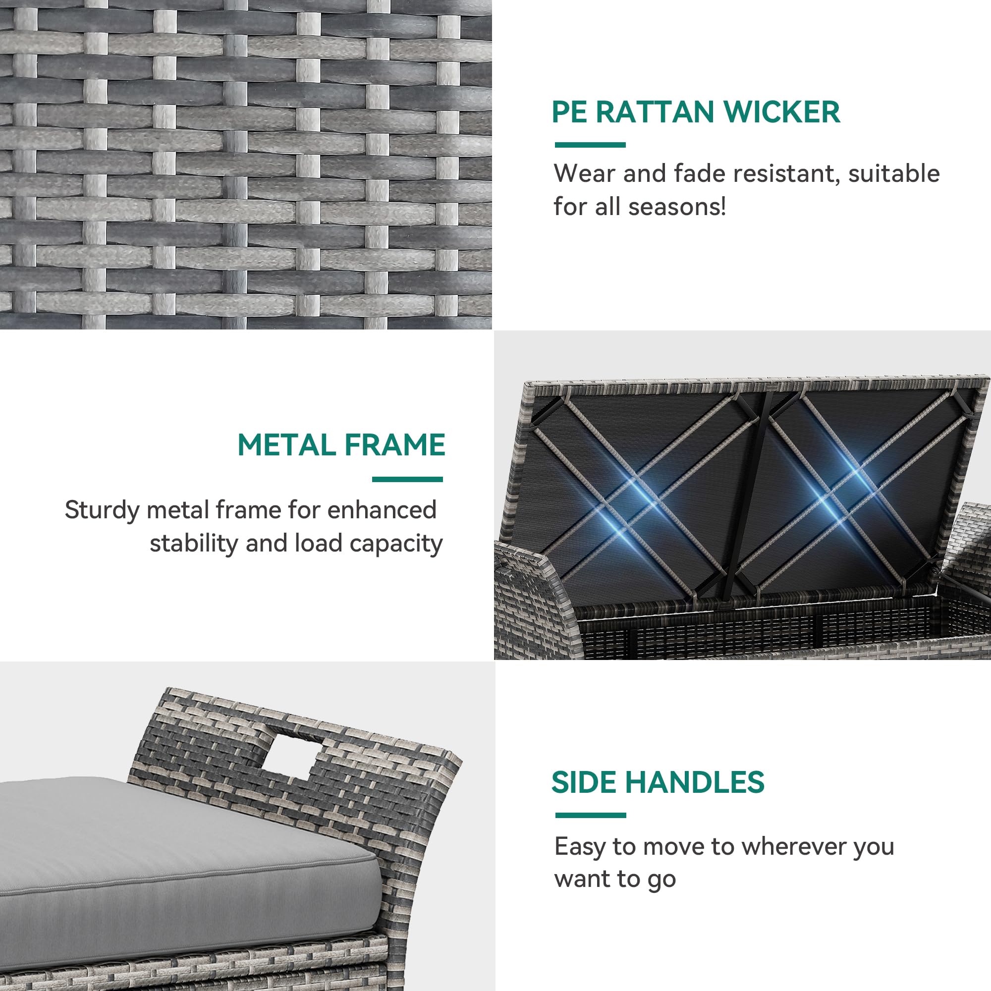 YITAHOME 90 Gallon Outdoor Wicker Storage Bench with Cushion - Large PE Rattan Deck Box with Handles & Hydraulic Lid - Perfect for Patio Furniture Storage, Garden Tools, Pool Accessories & Sports Equipment (Gray) - Ideal for Backyard, Deck, Poolside & Outdoor Organization