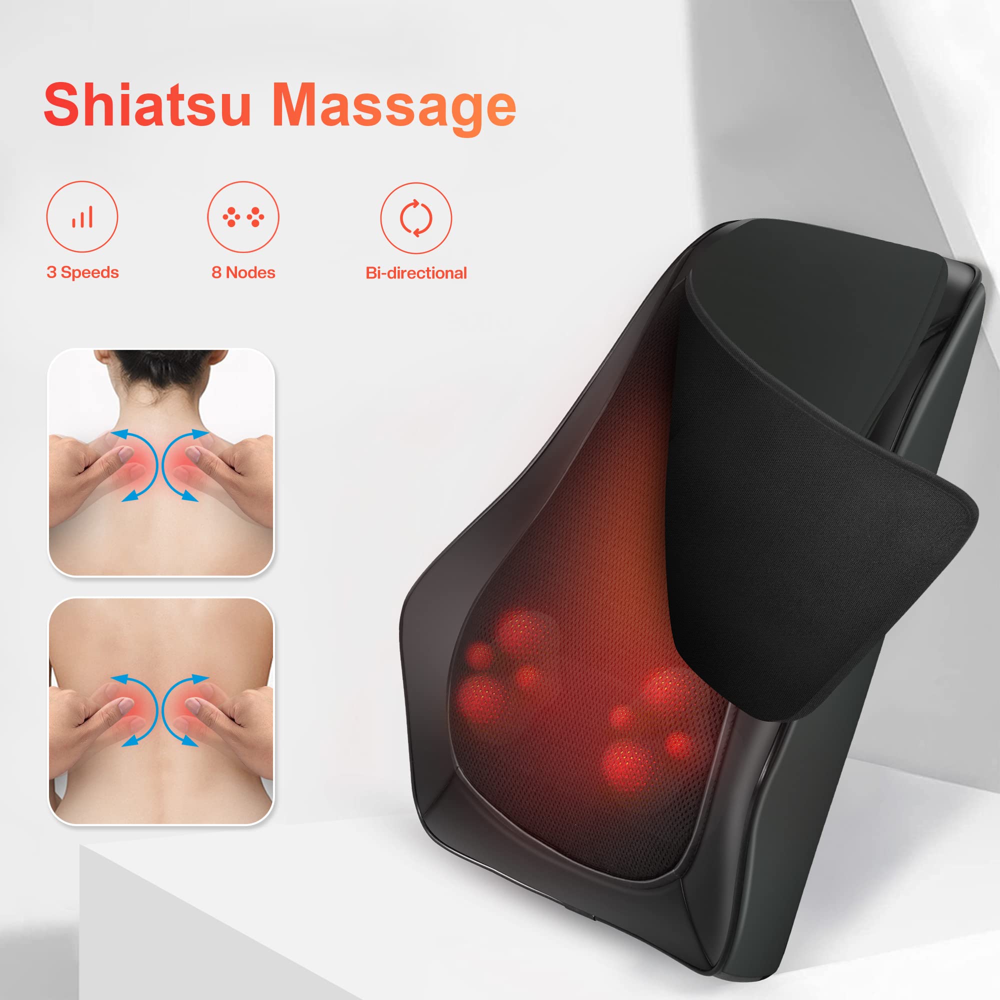 COMFIER Shiatsu Neck and Back Massager with Heat - 3D Kneading Massage Pillow for Back Pain Relief, Soothing Heating Pad for Men & Women - Perfect for Home, Office, and Car Use