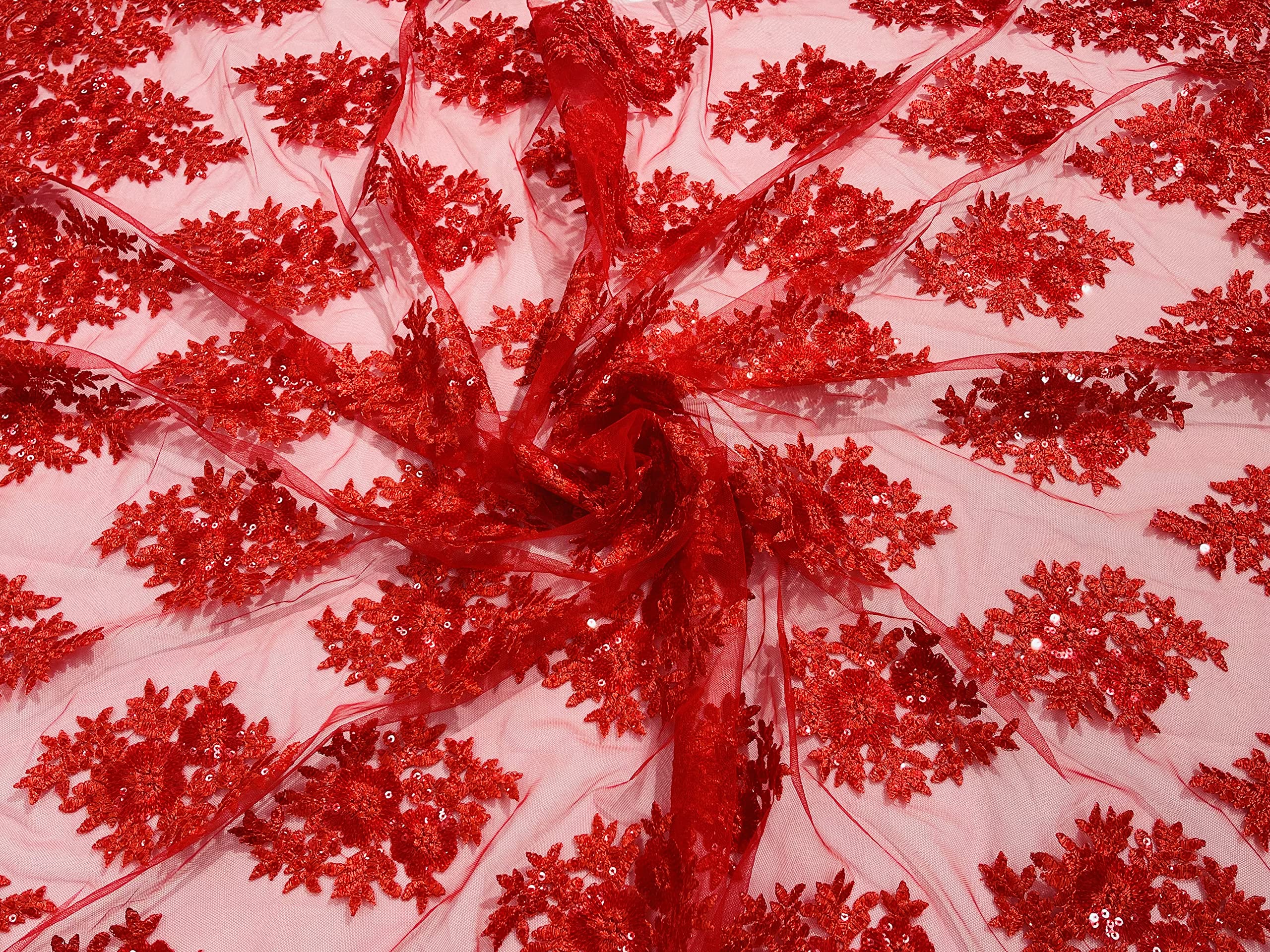 Emma Design Floral Corded Embroidered Fabric with Sequins & Glitter Mesh Lace - 52/54