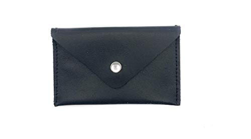 Crystalyn Kae Genuine Black Leather Card Holder - Slim RFID Blocking Mini Wallet with Pearl Snap Closure | Made in USA | Perfect for Everyday Carry, Travel & Minimalist Lifestyle