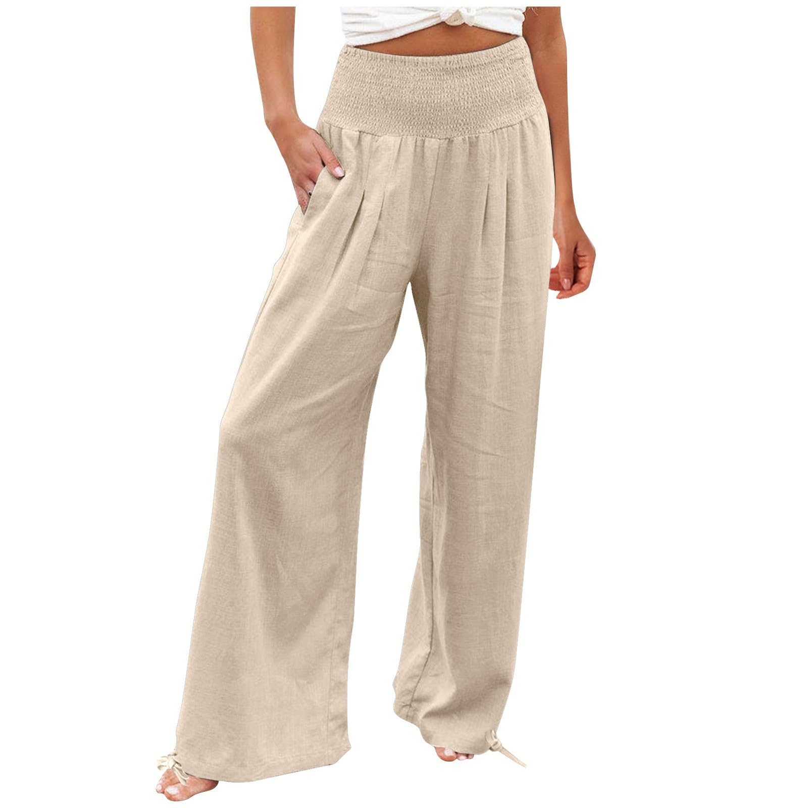 Women's Linen Pants for Summer - Casual High Waist Wide Leg Cotton Pants with Pockets (Sizes S-3XL) | Perfect for Beach, Travel & Everyday Wear